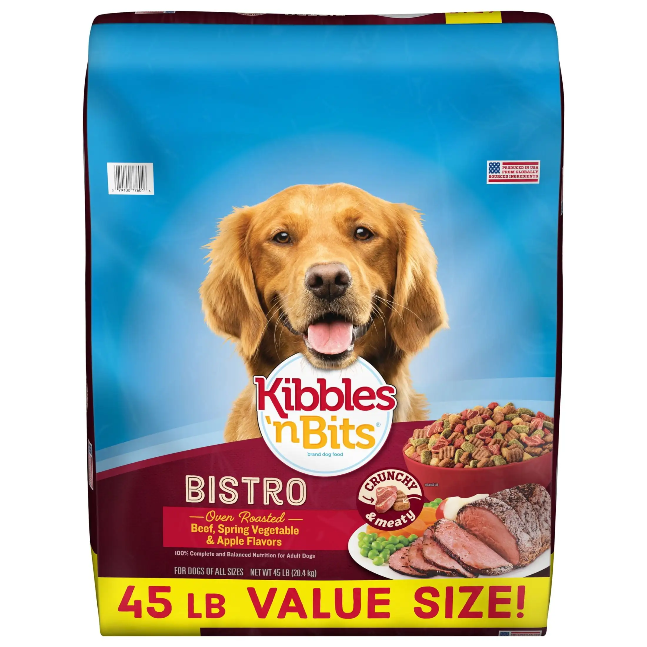 Kibbles 'n Bits Bistro Oven Roasted Beef. Spring Vegetable & Apple Flavors Dry Dog Food. 45 lb. Bag