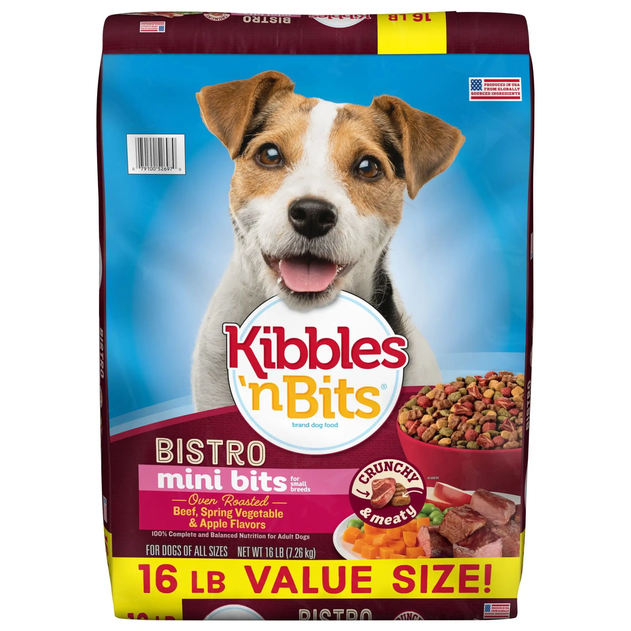 Kibbles 'n Bits Mini Bits Small Breed Bistro Oven Roasted Beef. Spring Vegetable & Apple Flavors Dry Dog Food. 16 lb. Bag