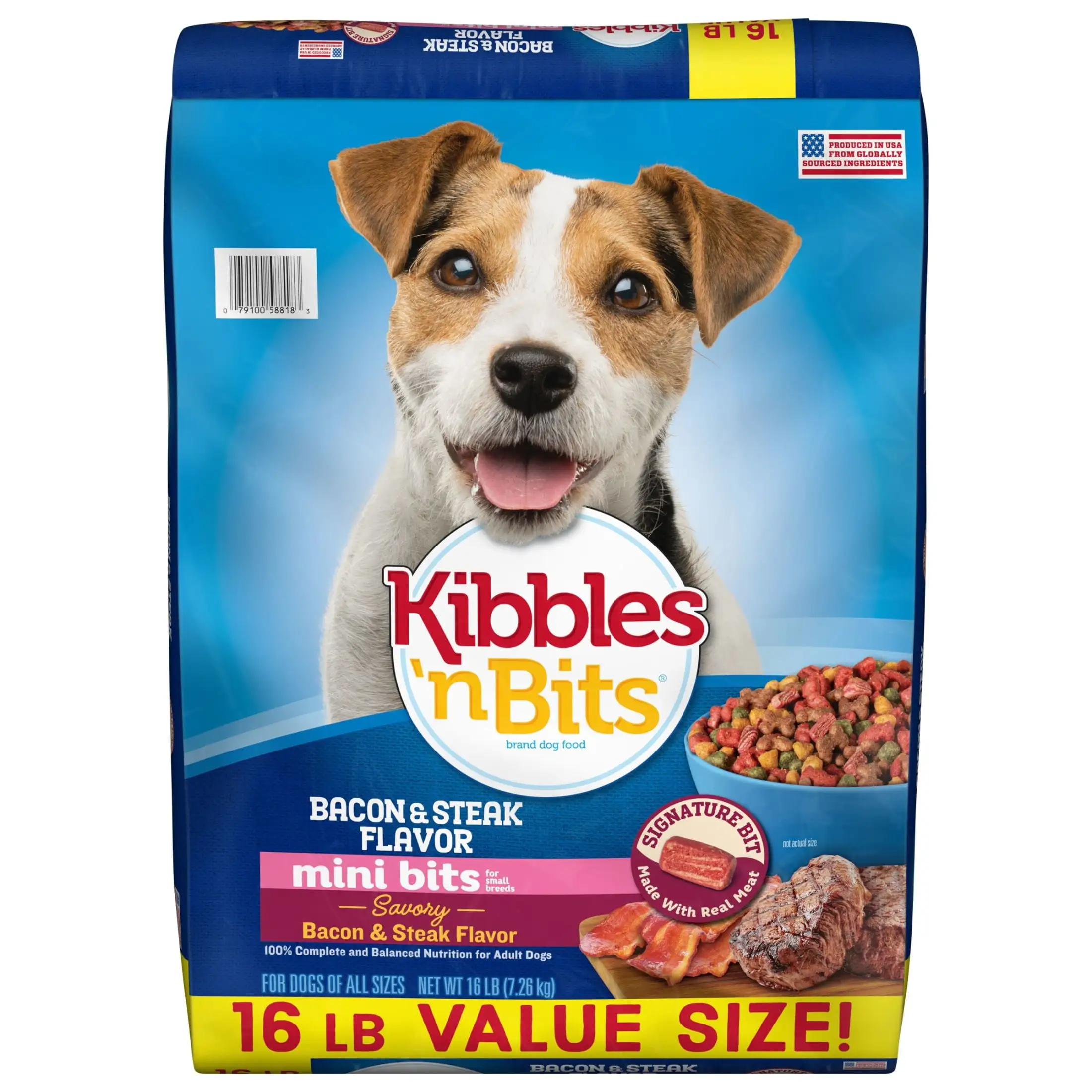 Kibbles 'n Bits Mini Bits Small Breed Savory Bacon & Steak Flavor Dry Dog Food. 16 lb. Bag