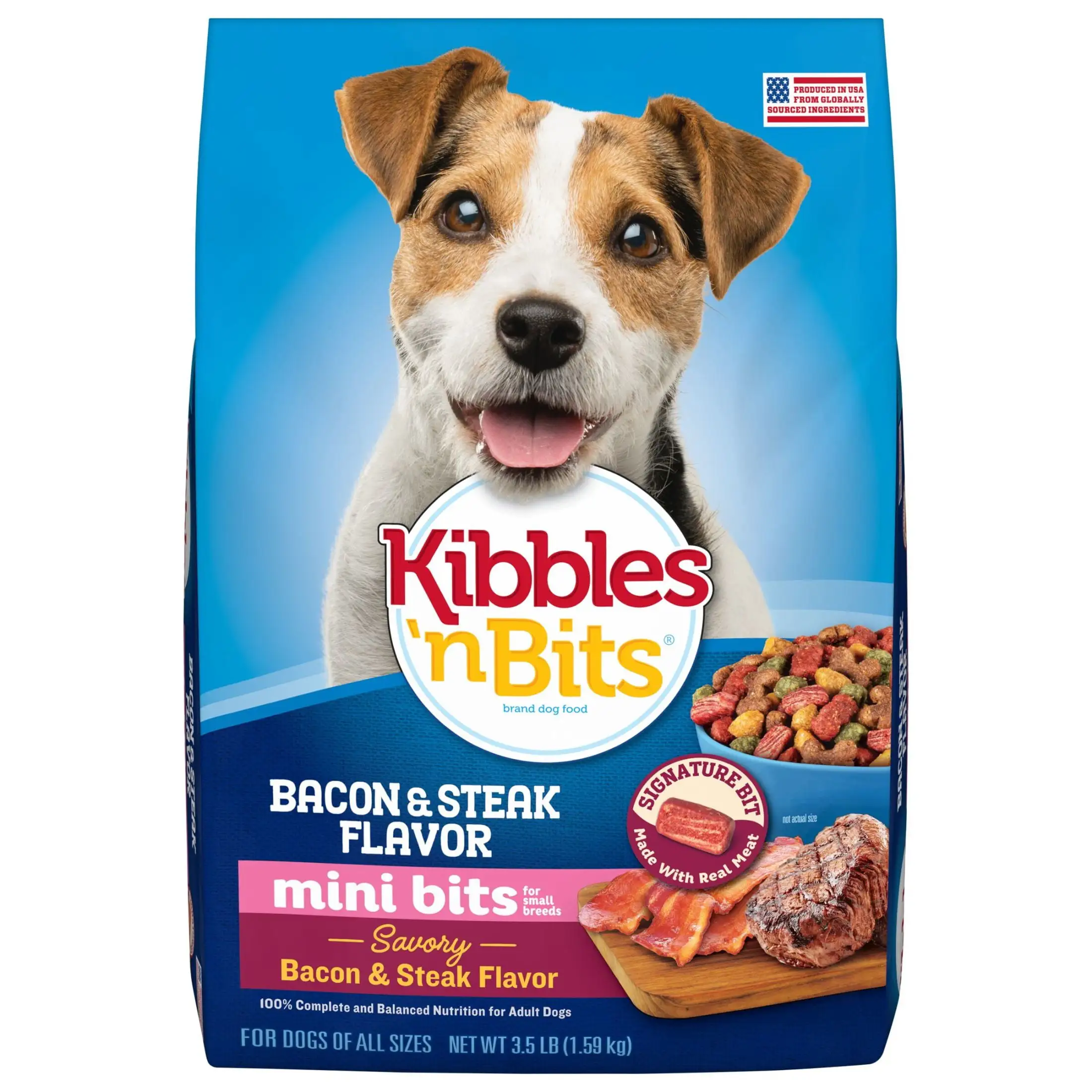 Kibbles 'n Bits Mini Bits Small Breed Savory Bacon & Steak Flavor Dry Dog Food. 3.5 lb. Bag