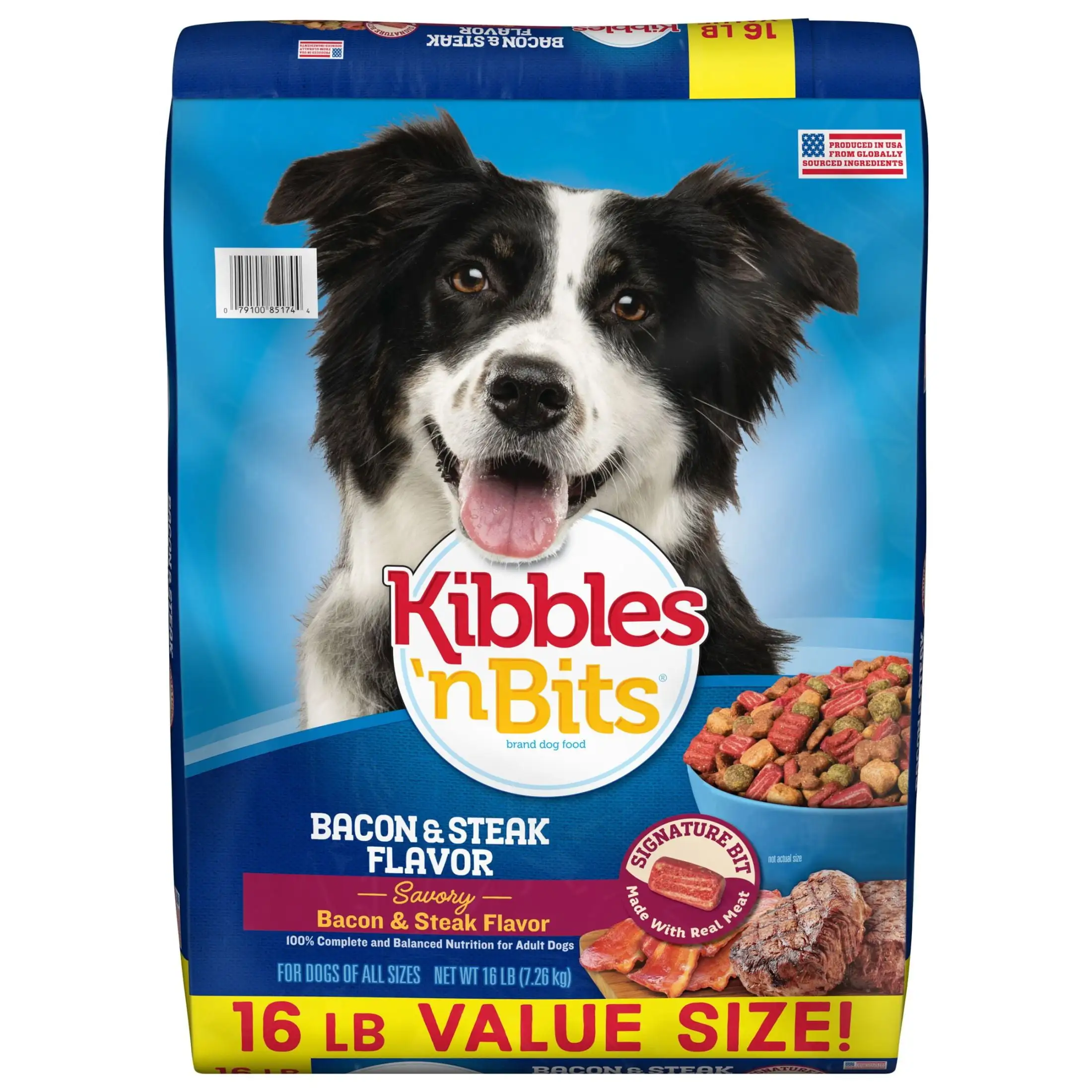 Kibbles 'n Bits Savory Bacon & Steak Flavor Dry Dog Food. 16 lb. Bag