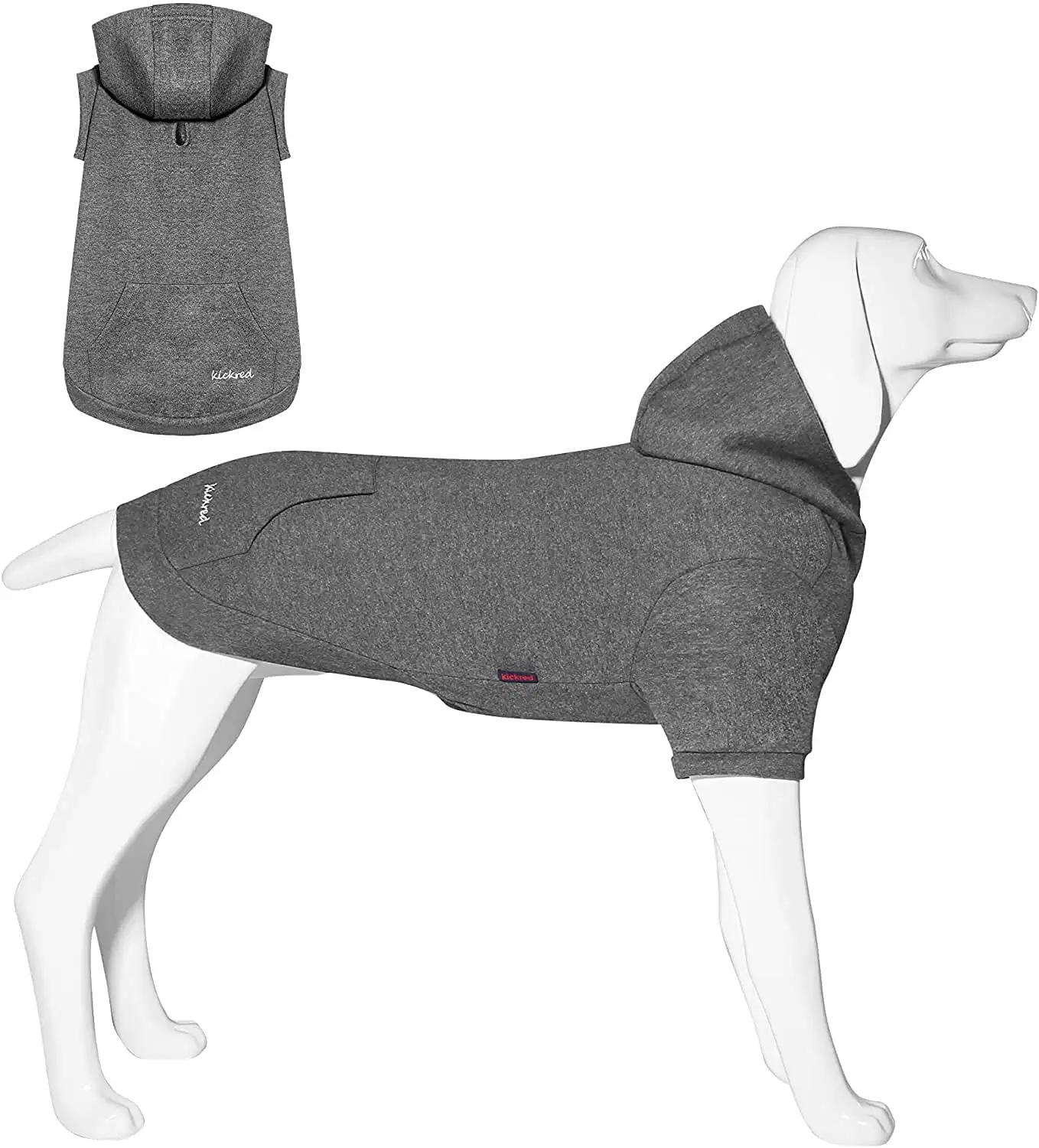 Kickred Basic Dog Hoodie Sweatshirts. Pet Clothes Hoodies Sweater with Hat and Leash Hole. Soft Cotton Outfit Coat for Large Medium Small Dogs(M. Dark Grey)