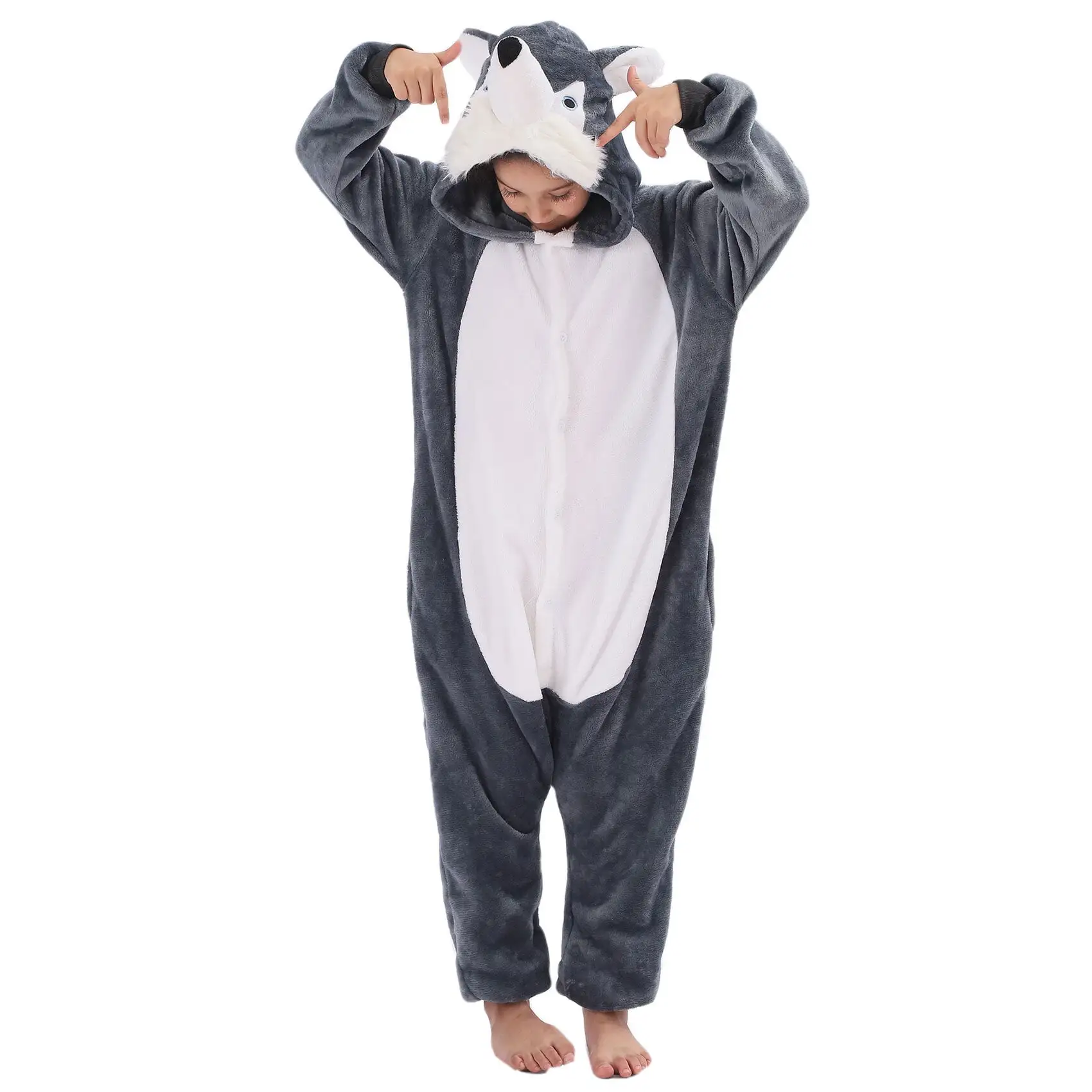 Kids Dog Costumes Animal Onesie Cosplay for Boys Girls Halloween Warm Plush One Piece Husky XL