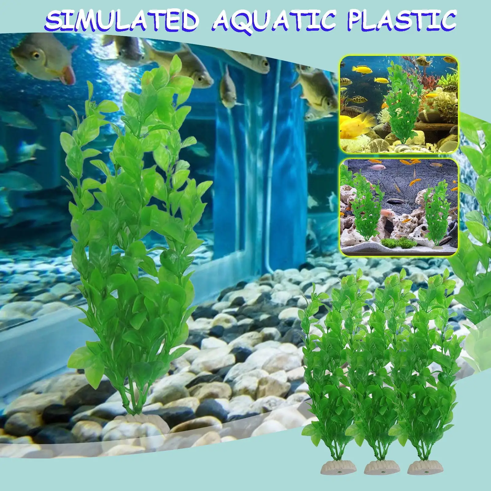 Kiplyki Wholesale 3 Piece Aquarium Fish Tank Green Plastic Artificial Plants 10.6 Height