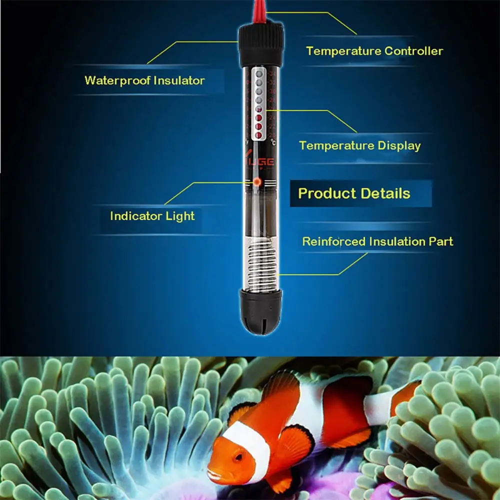 Kiplyki Wholesale Submersible Water Vitreous Heater Heating Rod for Aquarium Fish Tank