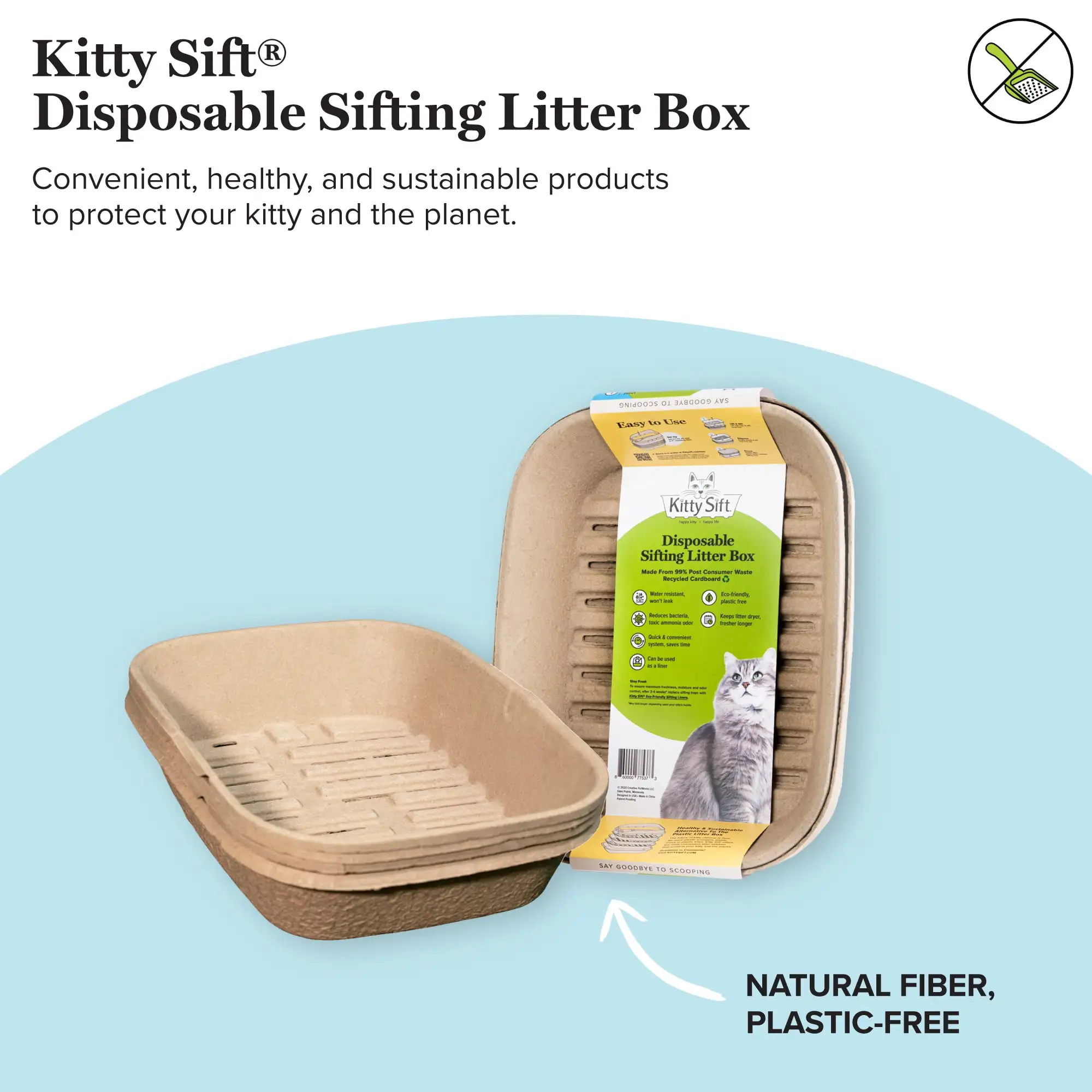 Kitty Sift Eco-Friendly Disposable Sifting Litter Box Kit Large (1 Litter Box. 5 Sifting Liners)