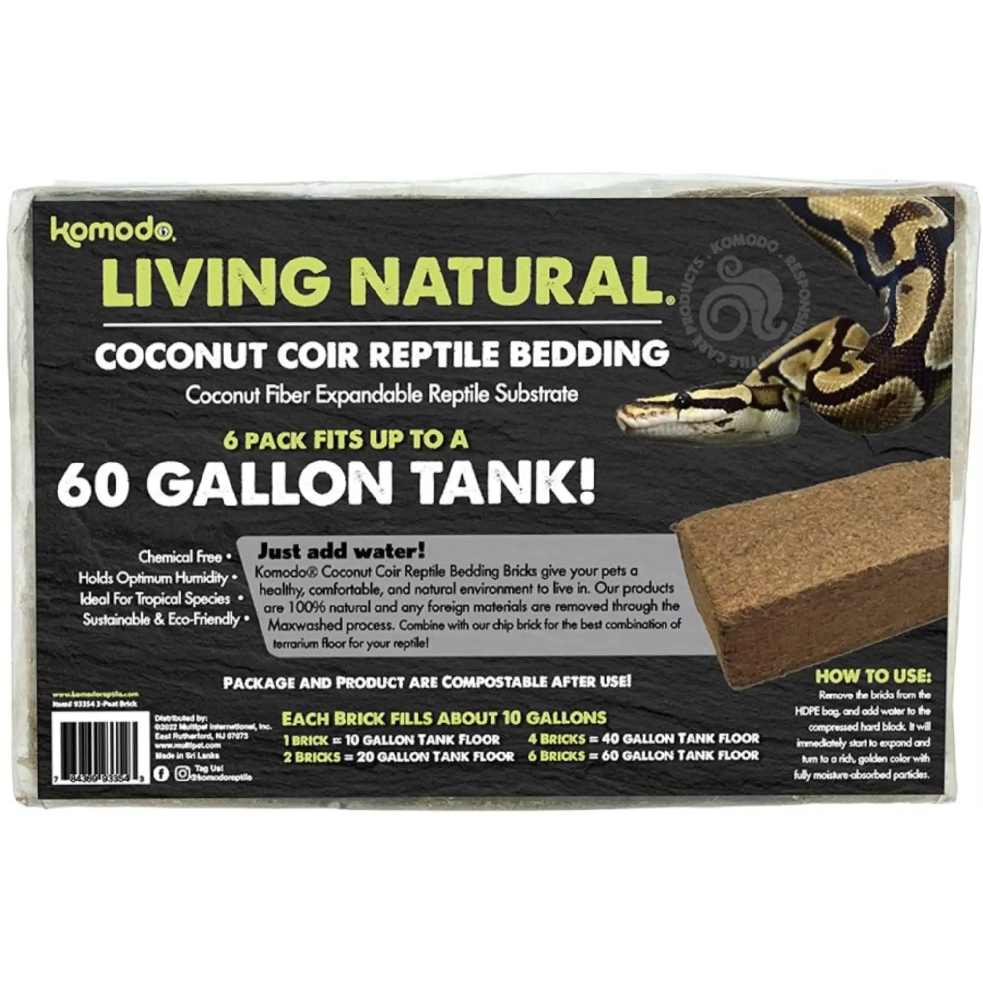 Komodo Living Natural Coconut Coir Reptile Bedding Brick