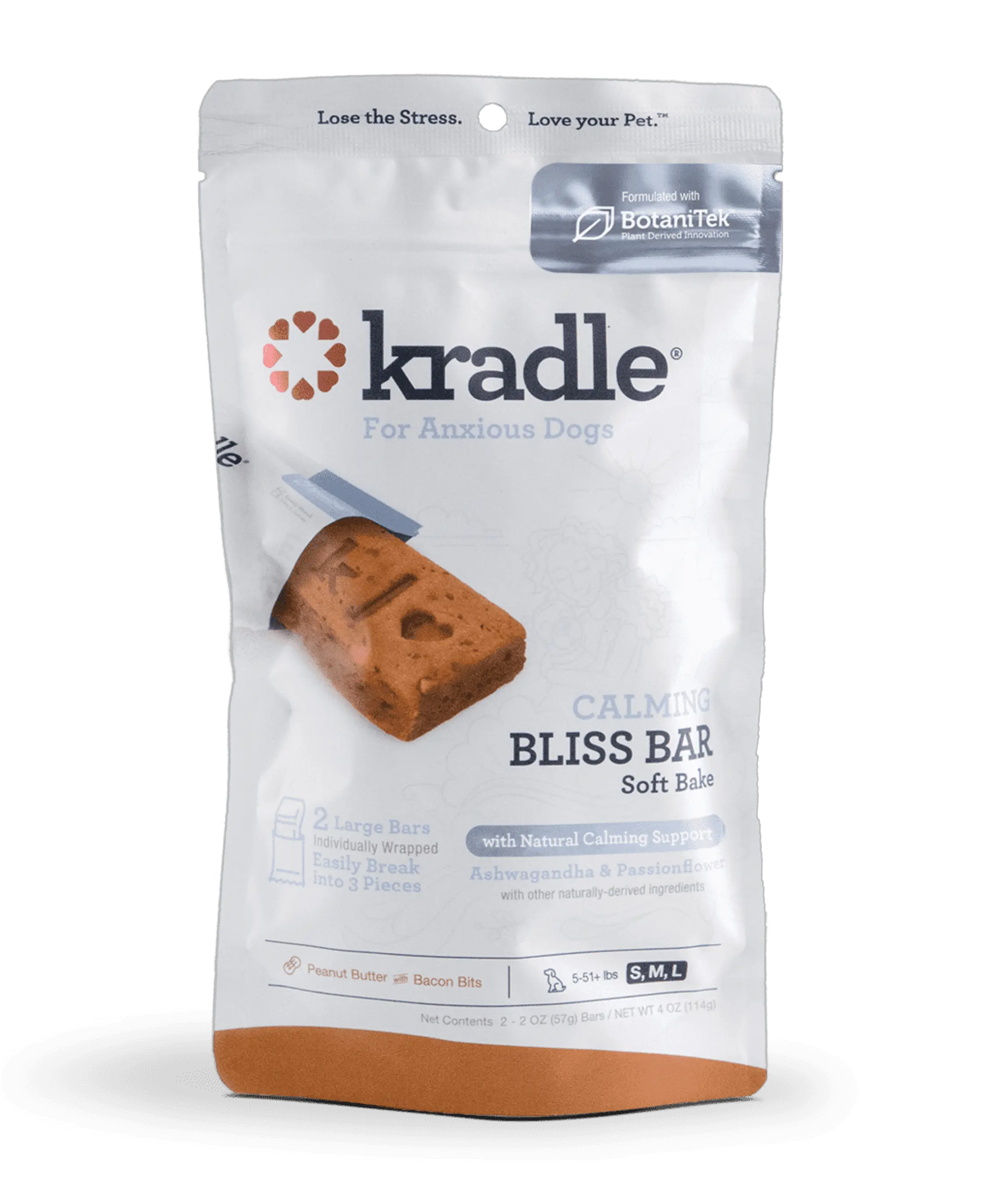 Kradle Calming Bliss Bar. Soft Bake Peanut Butter-Bacon Flavor Dog Dry Bar Treat. 2 Count