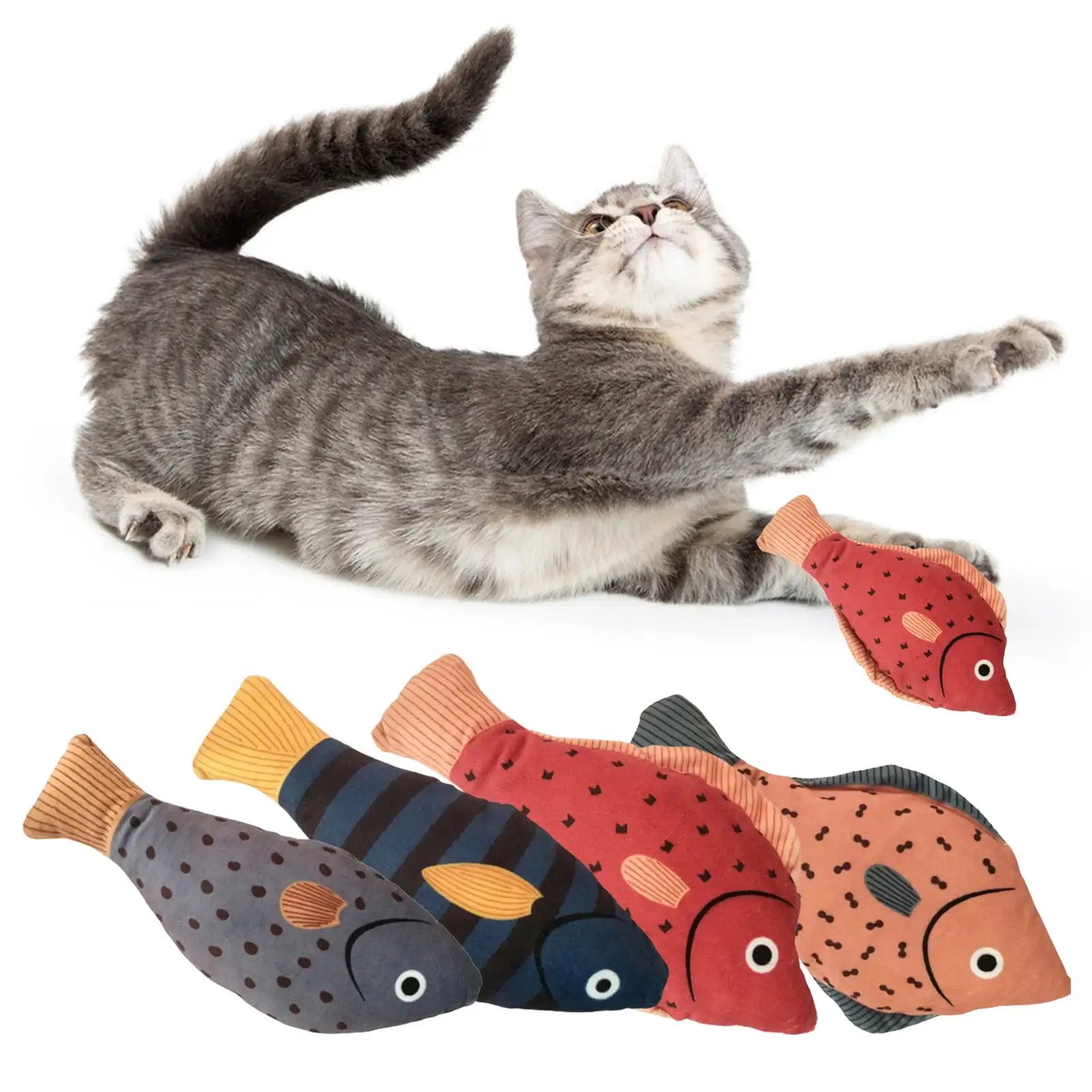 Kripyery Cat Squeaky Toys Soft Realistic Simulation Fish Pet Chewing Molar Interactive Toys Bite-resistant Plush Kitten Squeak Toys for Pet