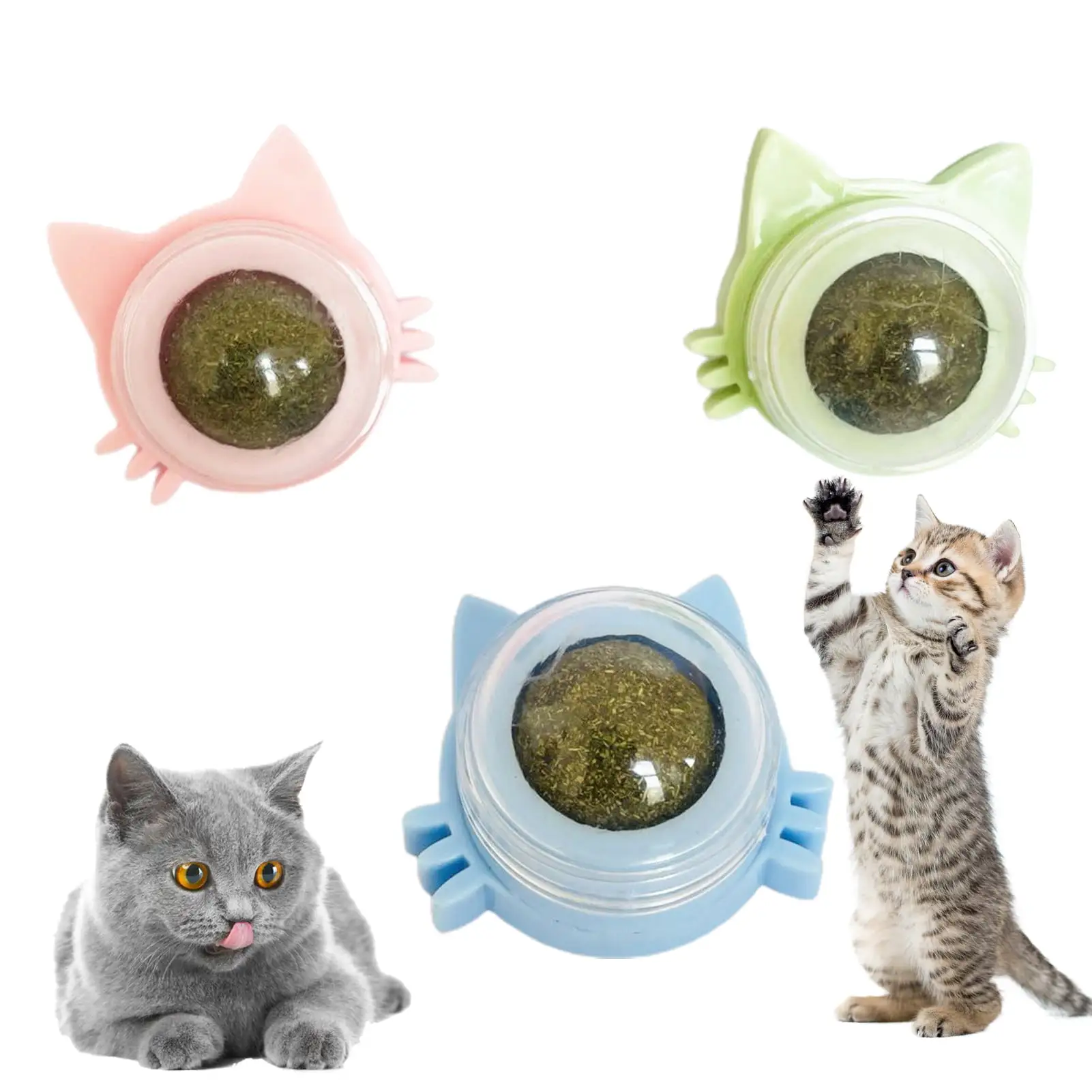 Kripyery Pussy Licking Toy Easy to Paste Dust Cover Cartoon Natural Materials Freshen Breath Increase Appetite Mini Catnip Wall Ball Cat Toy for Home