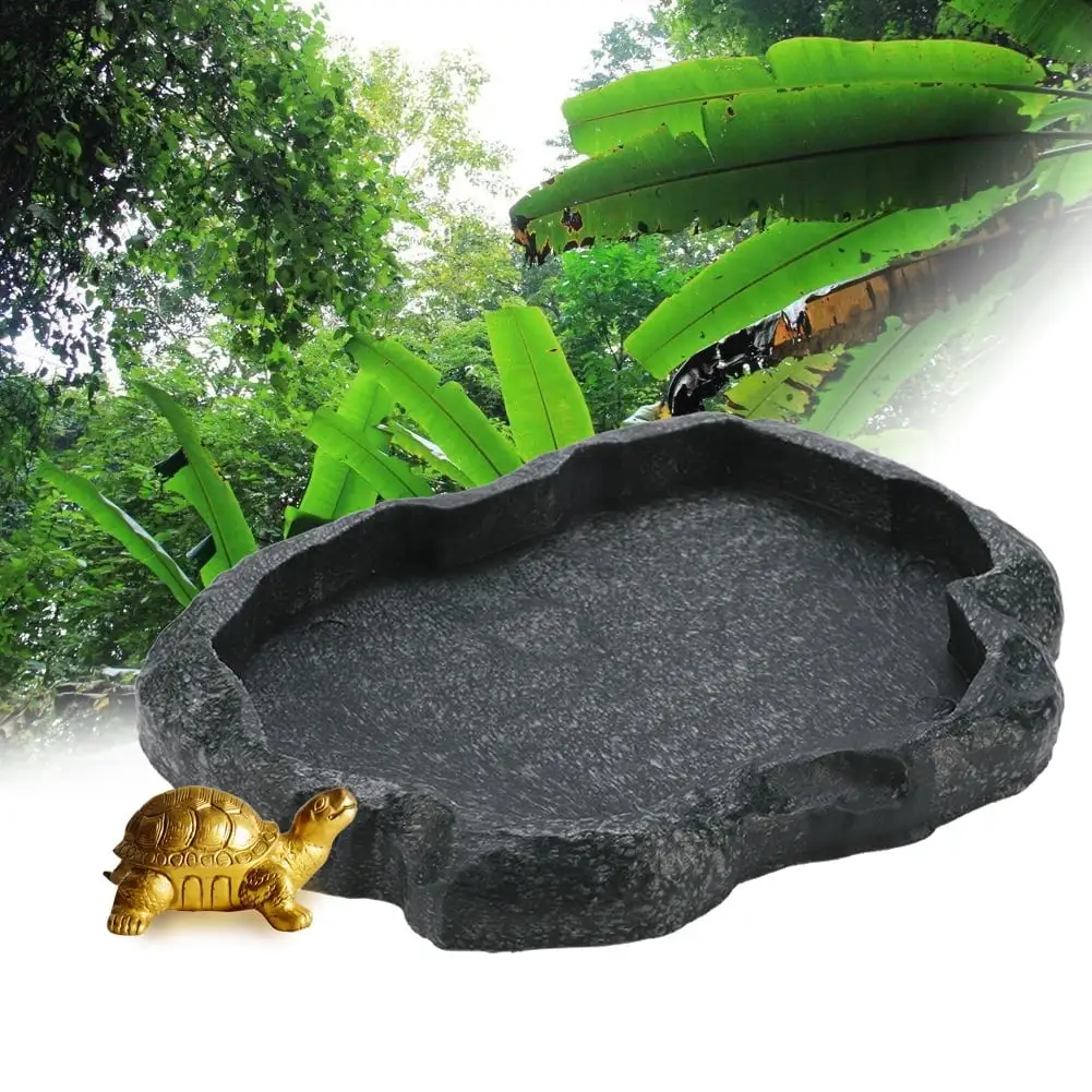 Kritne Reptile Feeder. Resin Reptile Bowl. Resin Durable Reptile Rock Food and Water Dish Feeder Bowl for Tortoise Lizard