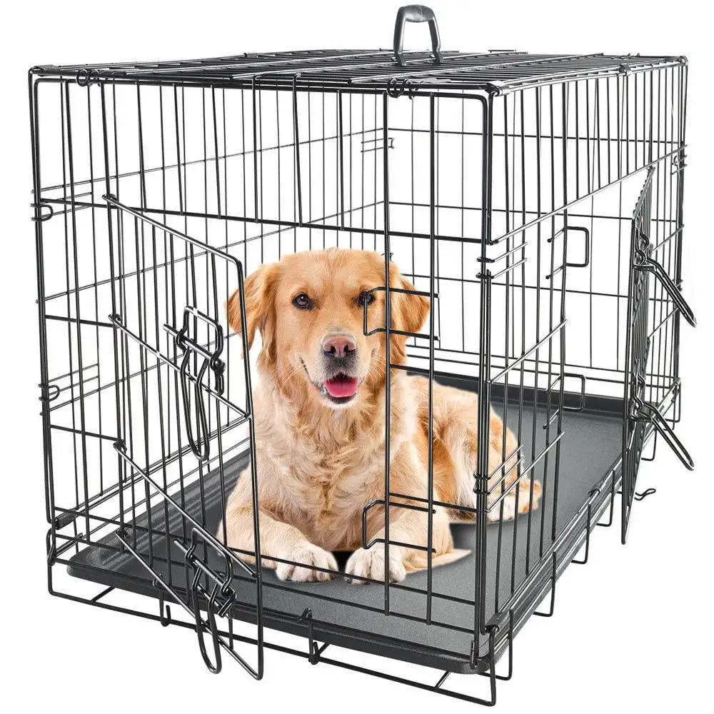 Ktaxon Dog Crate Kennel Folding Metal Pet Cage 2 Door Divider Tray Pan 24 30