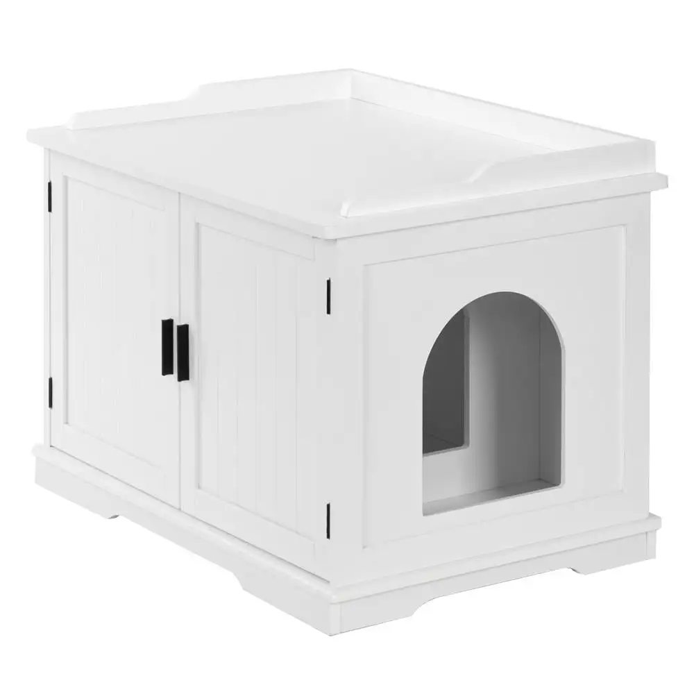 Ktaxon Double-Door Wooden Cat Litter Box Enclosure Cabinet. Indoor Hidden Pet Crate Cat House Bench Furniture.White