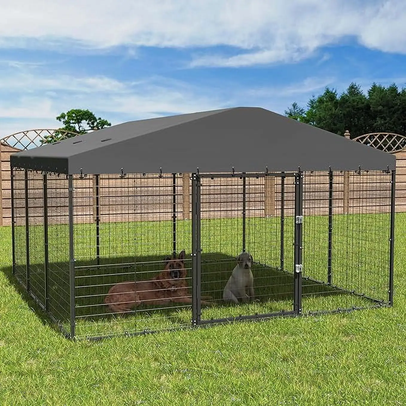 Kullavik Large Dog Kennel Outdoor with Waterproof Roof Cover. Dog Cage Heavy Duty Dog Enclosures w/Upgraded Metal Mesh and Door Locks