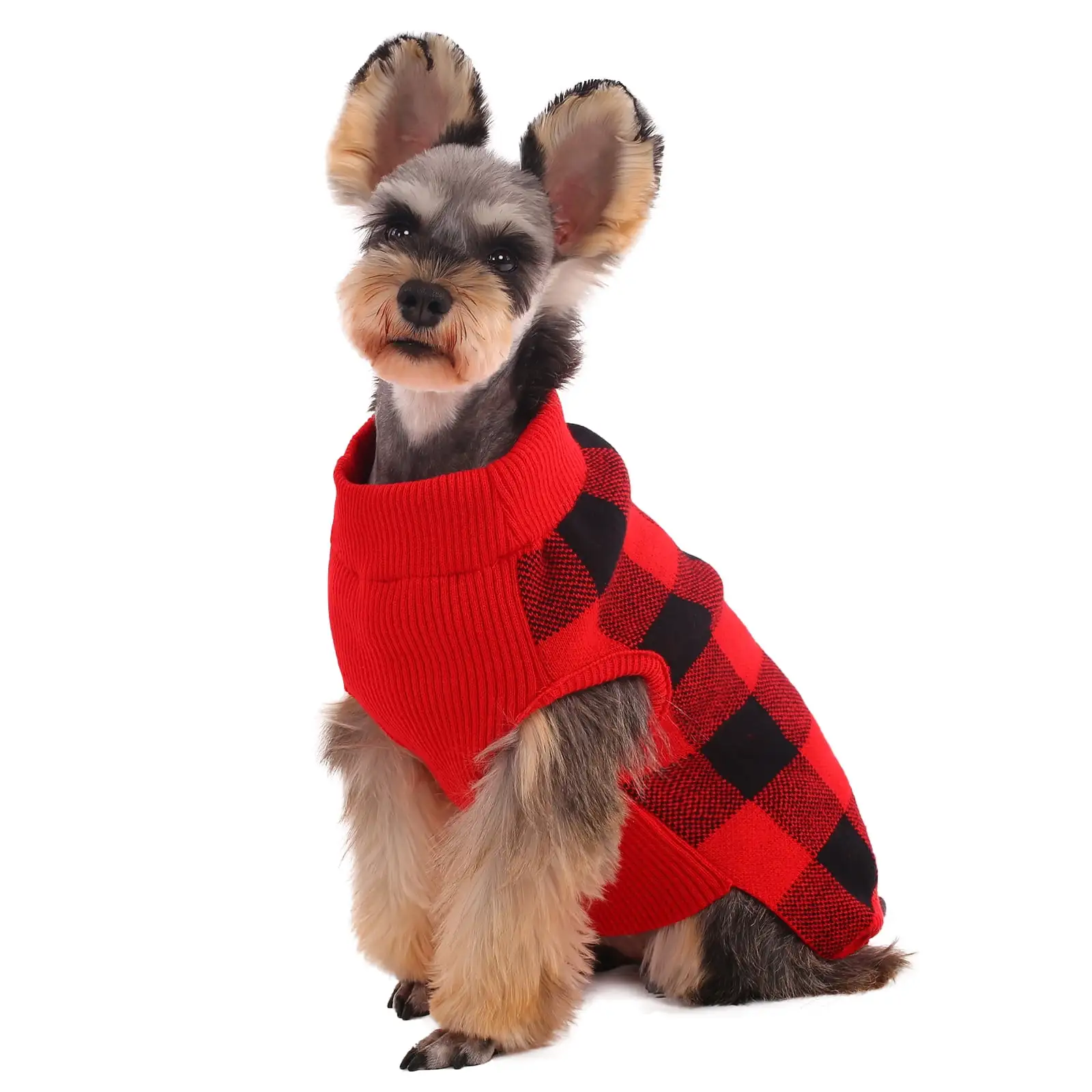 Kuoser Acrylic Plaid Dog Coat Sweater. Red. XS/XL