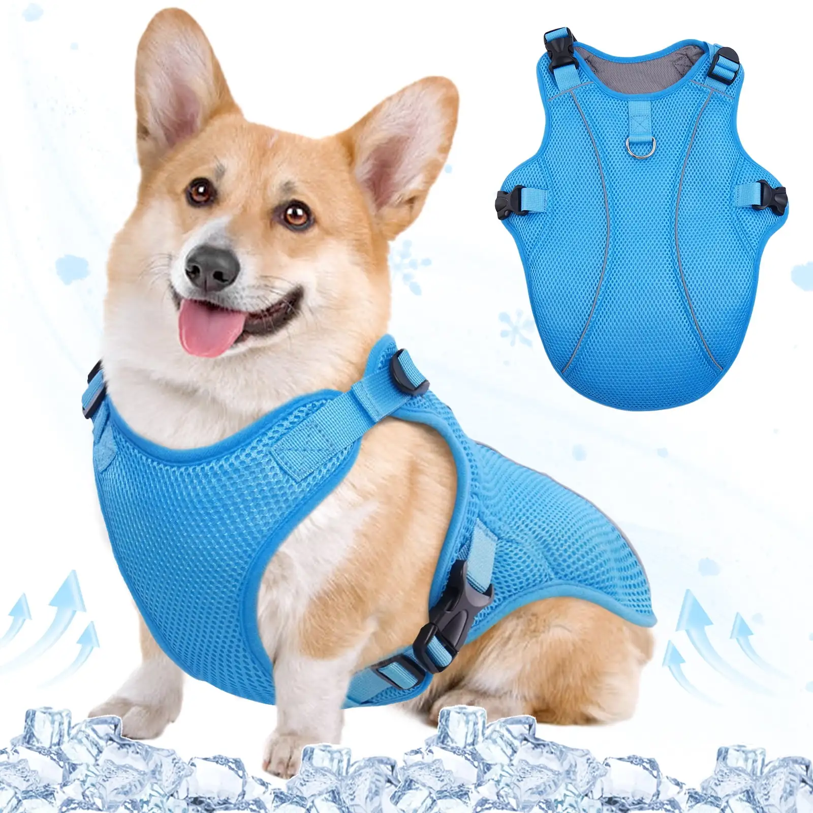 Kuoser Dog Cooling Vest. Breathable Mesh Ice Vest for Dogs. Cooling Jacket for Pet. Blue. L