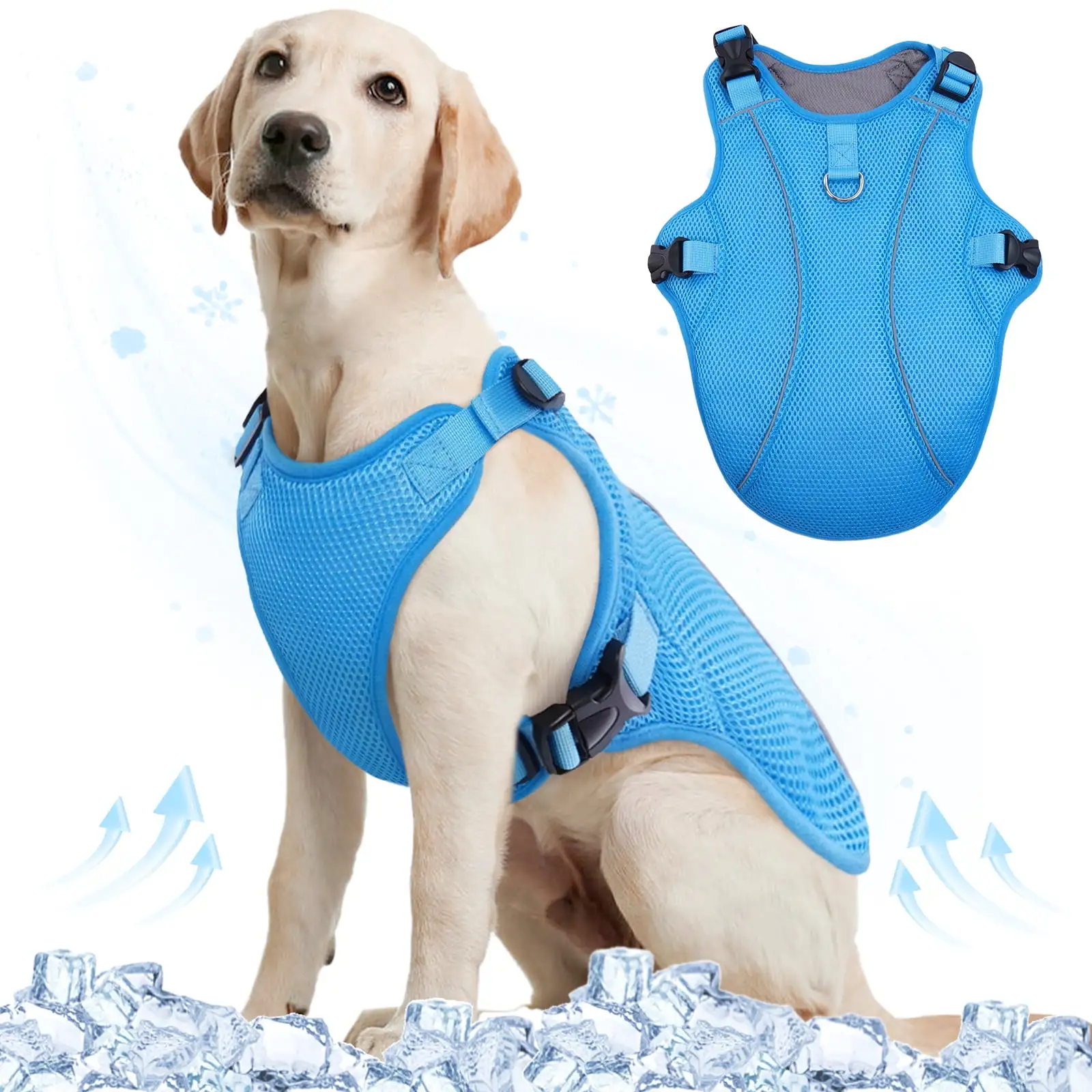 Kuoser Dog Cooling Vest. Breathable Mesh Ice Vest for Dogs. Cooling Jacket for Pet. Blue. XXL