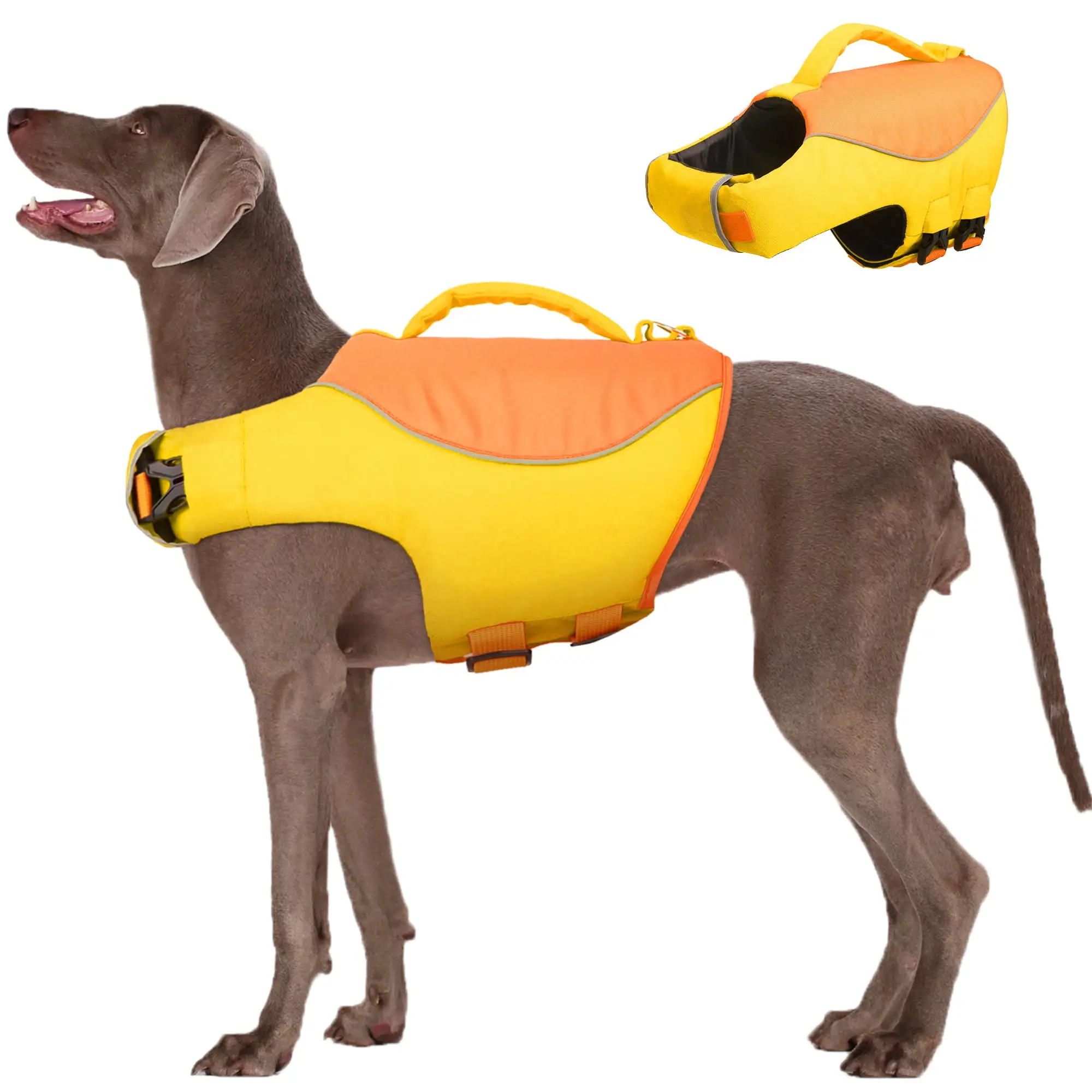 Kuoser Dog Life Jacket. Dog Life Vest for Swimming Boating. Reflective & Adjustable Pet Lifesaver. Yellow. XXL