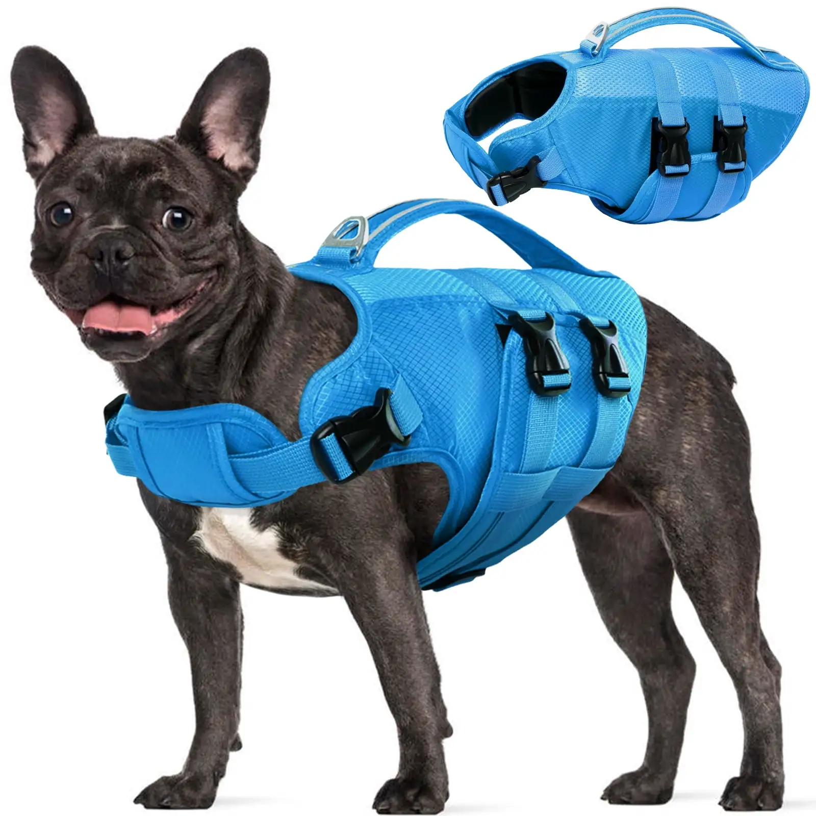 Kuoser Dog Life Jacket. Reflective Life Vest with Rescue Handle for Small Medium Large Dogs. Blue. XS