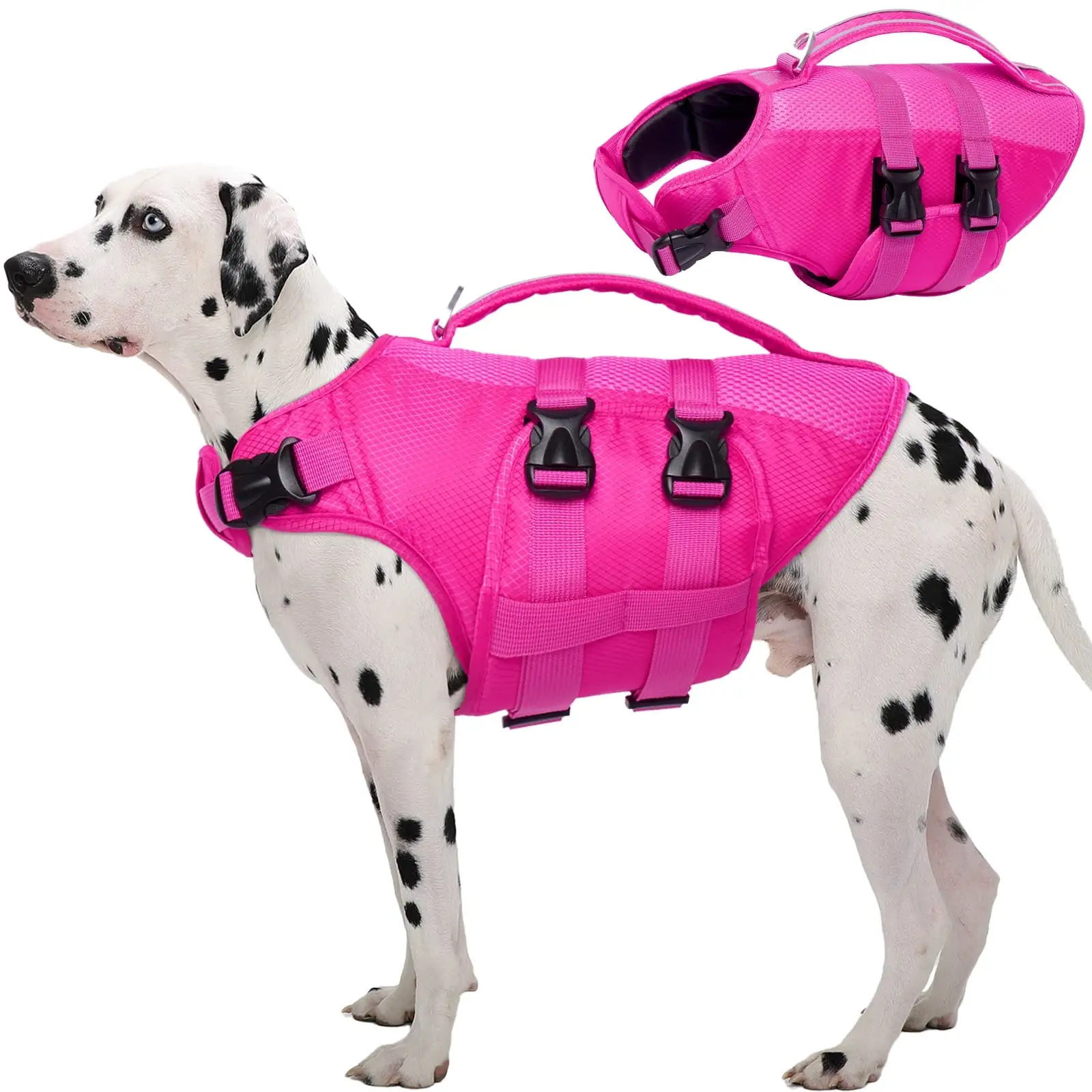 Kuoser Dog Life Jacket. Reflective Life Vest with Rescue Handle for Small Medium Large Dogs. Red. L