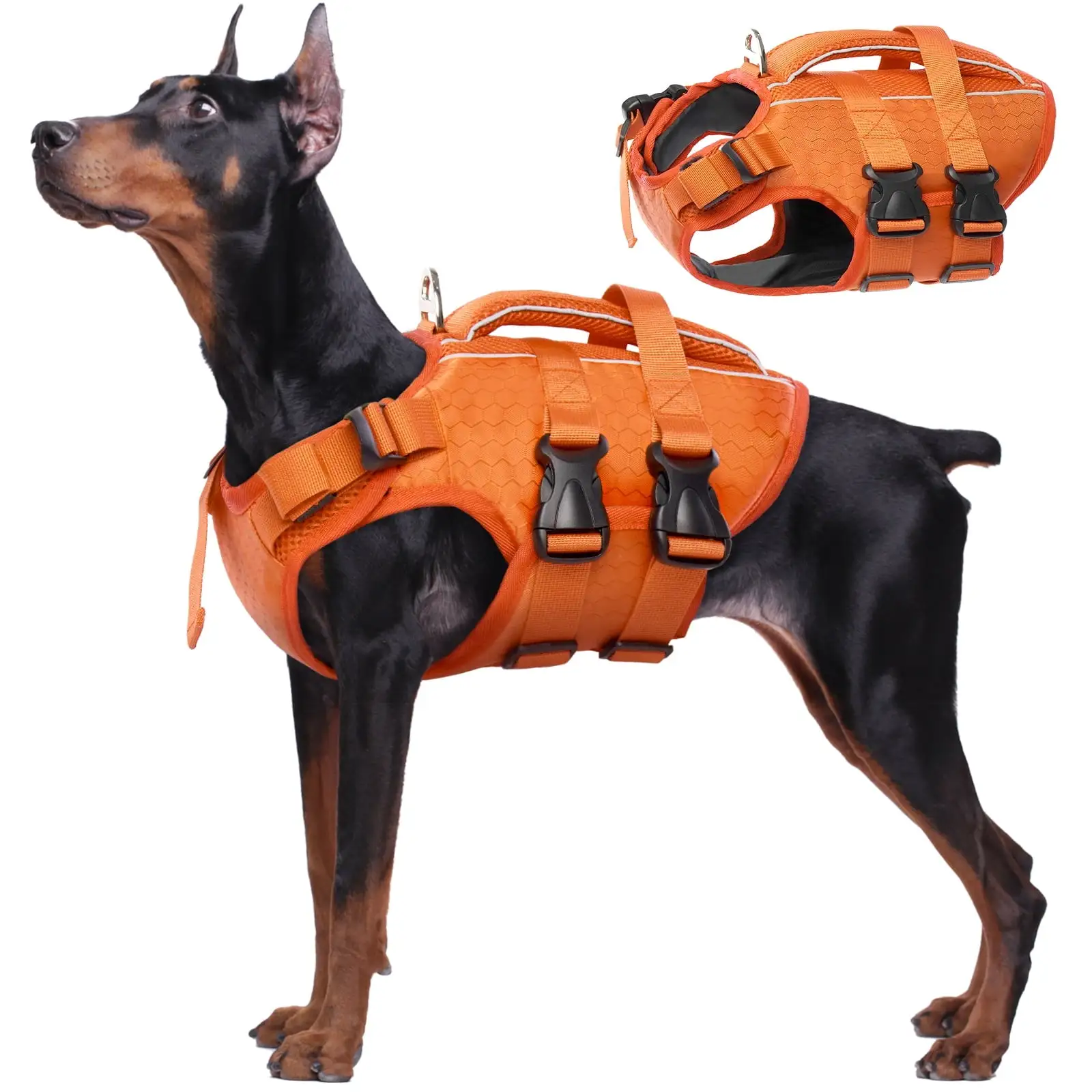 Kuoser Dog Life Jacket. Reflective and Adjustable Dog Life Vest for Small Medium Large Dogs Yellow. L