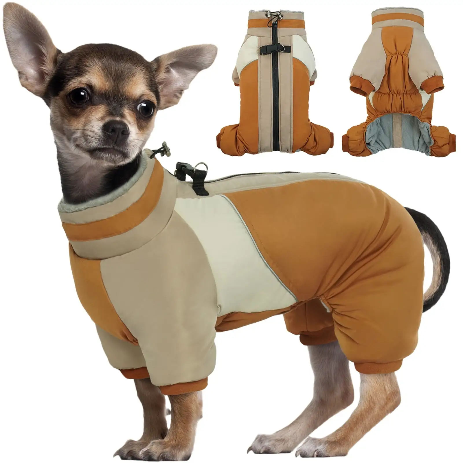 Kuoser Dog Winter Coat. Warm Dog Jacket Reflective Dog Cold Weather Coat with Zipper. Brown. XS