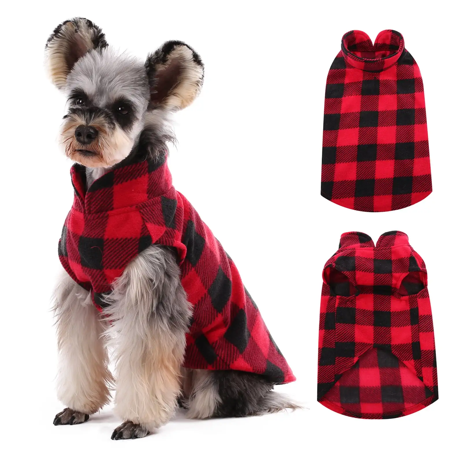 Kuoser Stretch Dog Fleece Vest. Soft Classic Plaid Basic Dog Sweater for Small Dogs & Cats. Warm Dogs Shirt Pullover Dog Coat Jacket Winter Dog Clothes for Teddy Chihuahua Yorkshire with Leash Hole