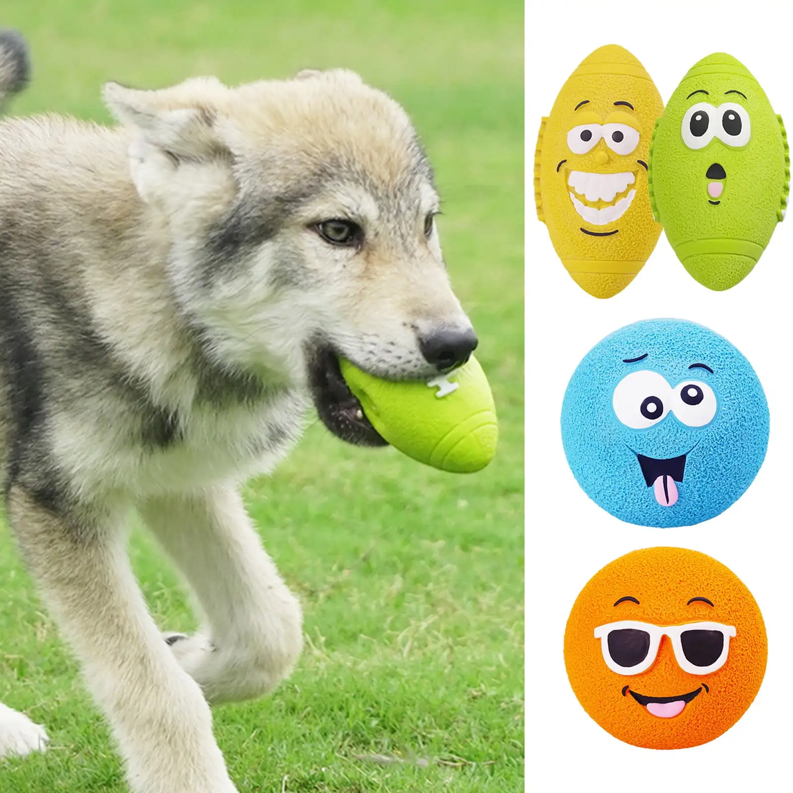 LA TALUS Dog Squeaky Toy Built-in Sound Device Soft Bite Resistant Funny Face Dog Chewing Toy Relieve Boredom Latex Interactive Fetch Play Dog Ball Outdoor Blue One Size