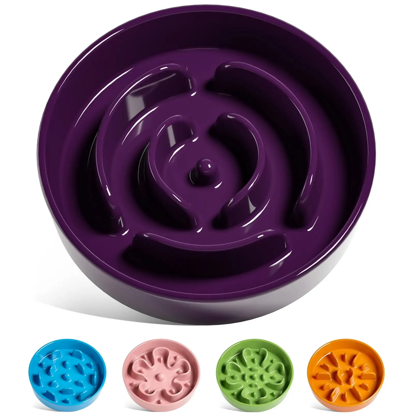 LE TAUCI 8 Inch Slow Feeder Ceramic Dog Bowl for Medium Breed. Maze. Purple. 1.5 Cups