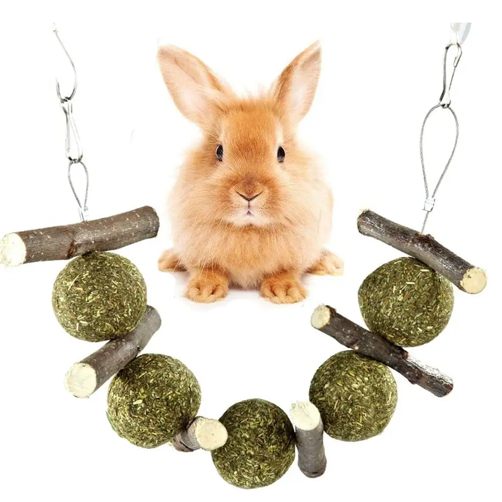 LEAQU Rabbit Chew Toys Rabbit Toys for Teeth Bunny Chew Toys Natural Organic Apple Sticks Grass Ball Toys for Rabbits Chinchillas Guinea Pigs Hamsters