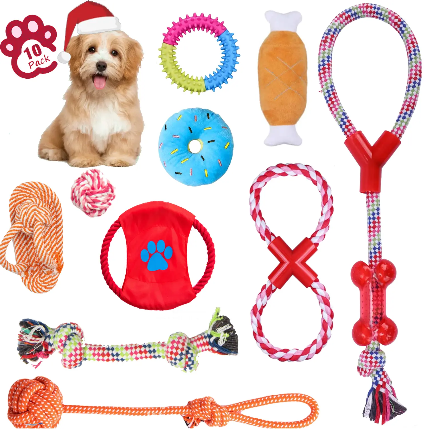 LECHONG 10 Pack Dog Rope Toys Set with Flying Discs. Durable Puppy Chew Toys Interactive Stuffed Plush Squeaky Dog Toys for Puppies Small Medium Dogs