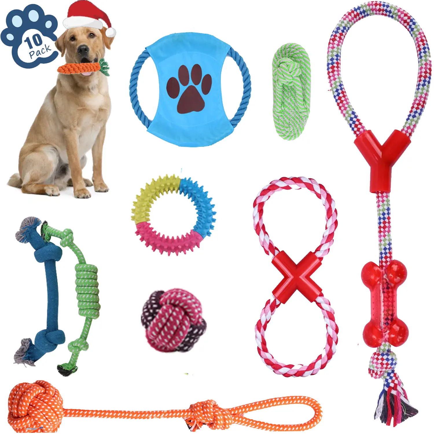 LECHONG Dog Rope Toys for Aggressive Chewers. 10 Pack of Pet Chew Rope Toys Durable Puppy Toys for Small Medium Large Dogs