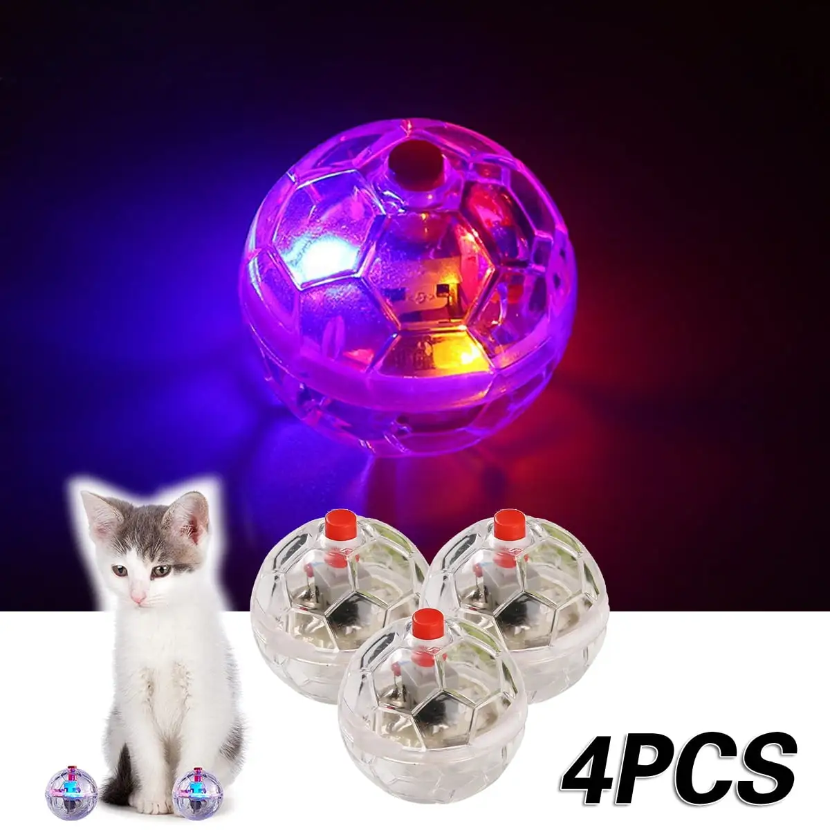 LED Motion Activated Cat Ball. 4pcs Motion Light Up Ghost Hunting Cat Ball For Cats Motion Activated Cat Ball With LED Light Pet Interactive Toy Animal Activity Toy