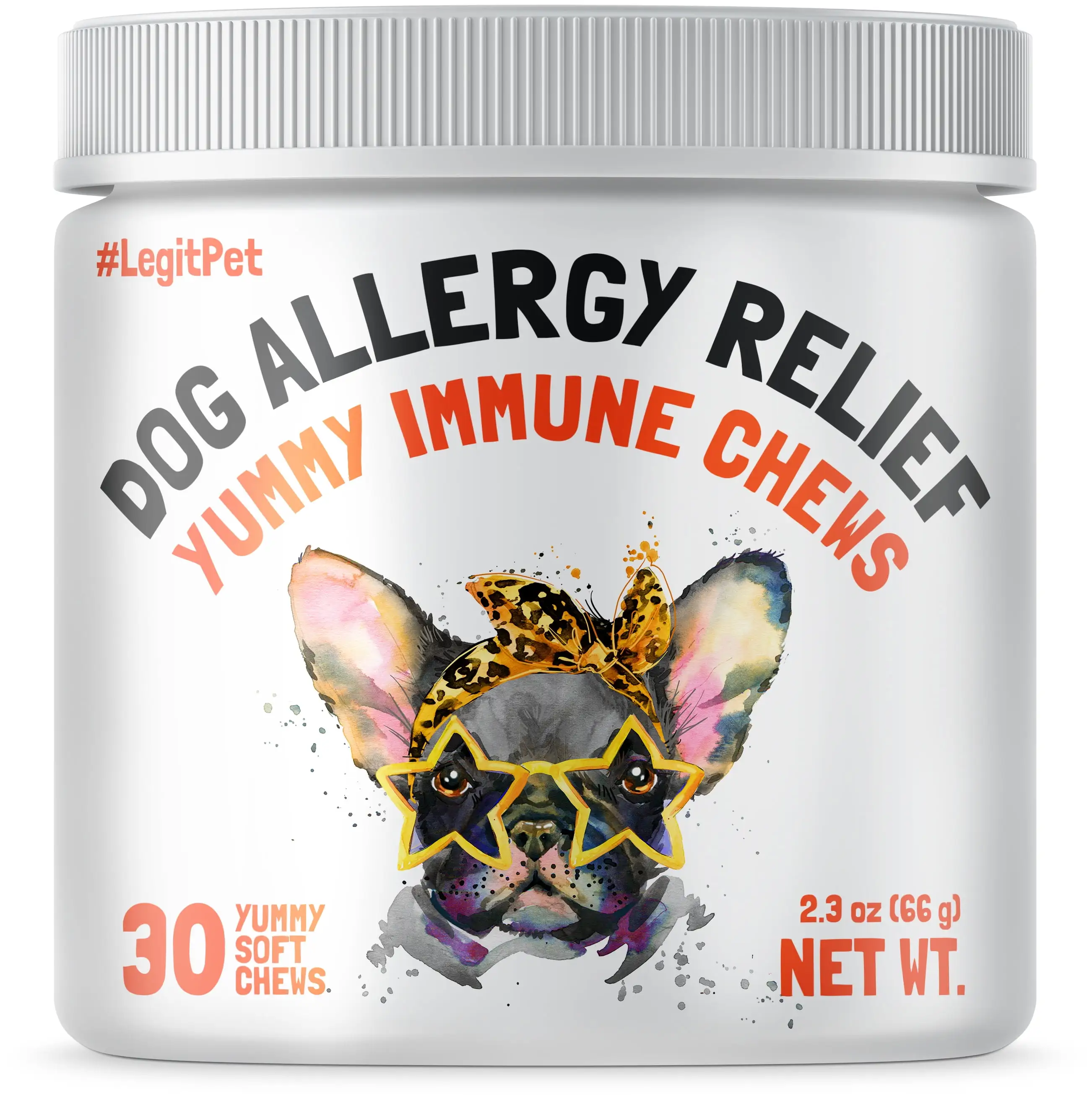 LEGITPET Allergy Relief Chews for Dogs & Immune Support with Kelp. Colostrum & Bee Pollen - for Seasonal Allergies + Anti Itch. Skin Hot Spots Soft Treats 30 chews