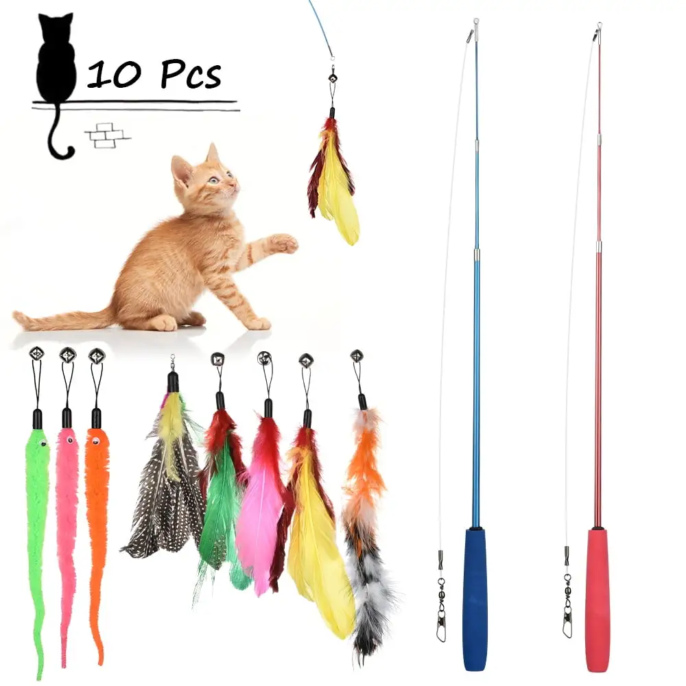 LETIGO Cat Feather Toy. 12PCS Retractable Cat Toy with Bell Refills. Interactive Catcher Teaser and Funny Exercise for Kittens Kitty Play Chase Exercise