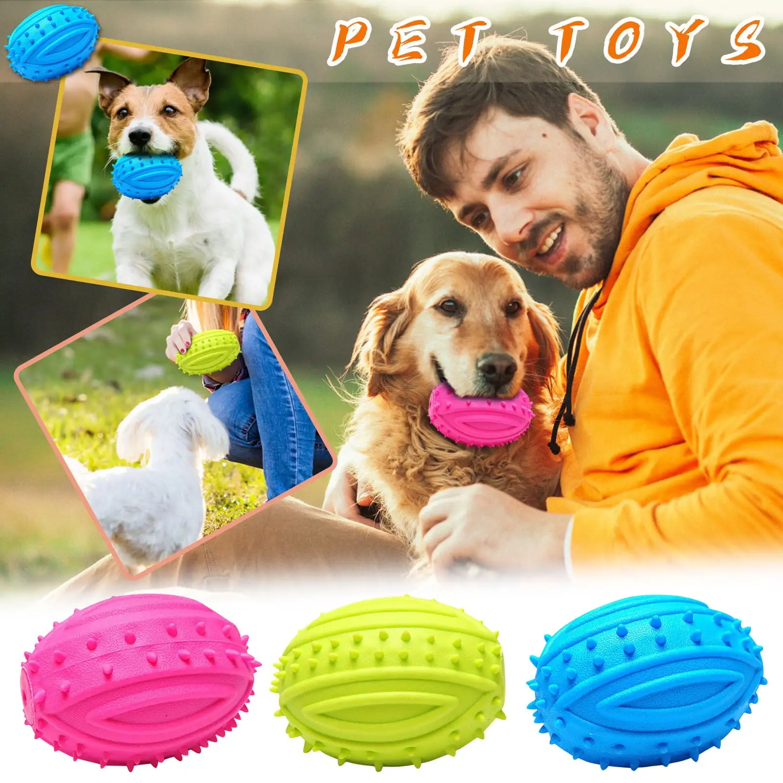 LINMOUA Dog Toys for Aggressive Chewers Pet Supplies Puppy Dog Chewable Teething Rubber Toy Ball Rugby Toy. Interactive Fetch Balls for Medium Large Dogs