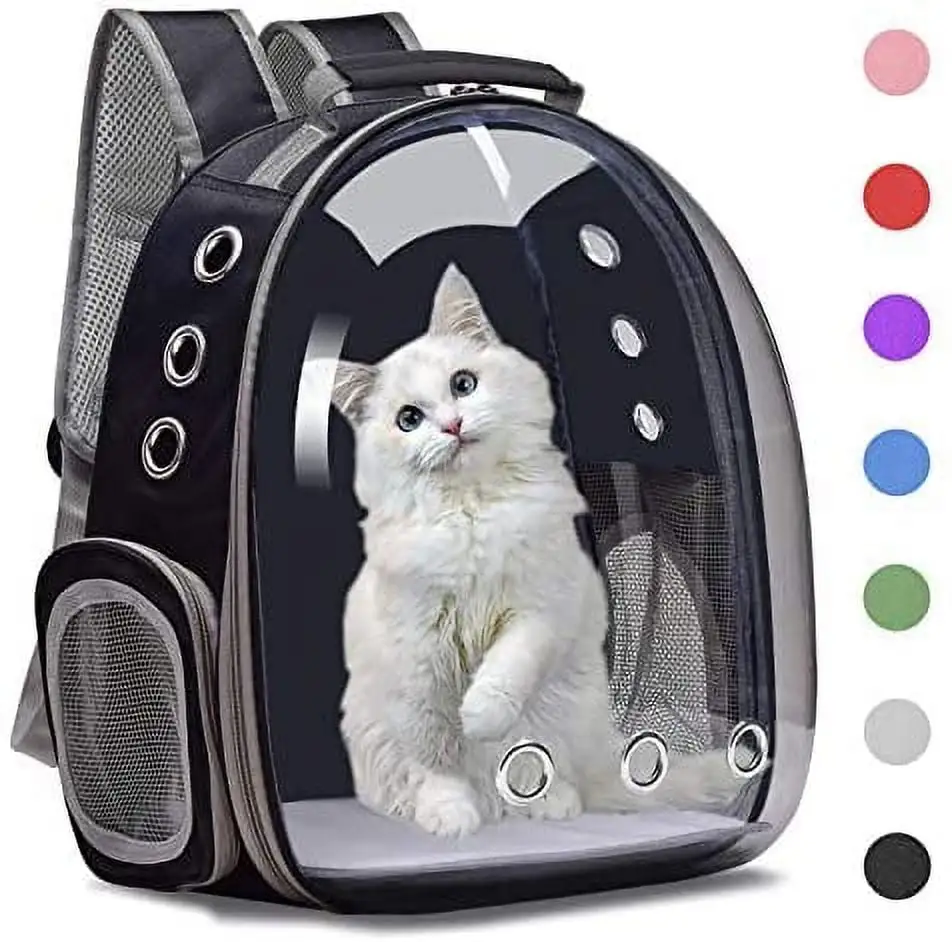 LONGRV Cat Carrier Backpack. Small Dog Bubble Bag for Small Dogs. Space Pet Carrier Dog Hiking Backpack Airline Approved Travel Carrier - Black