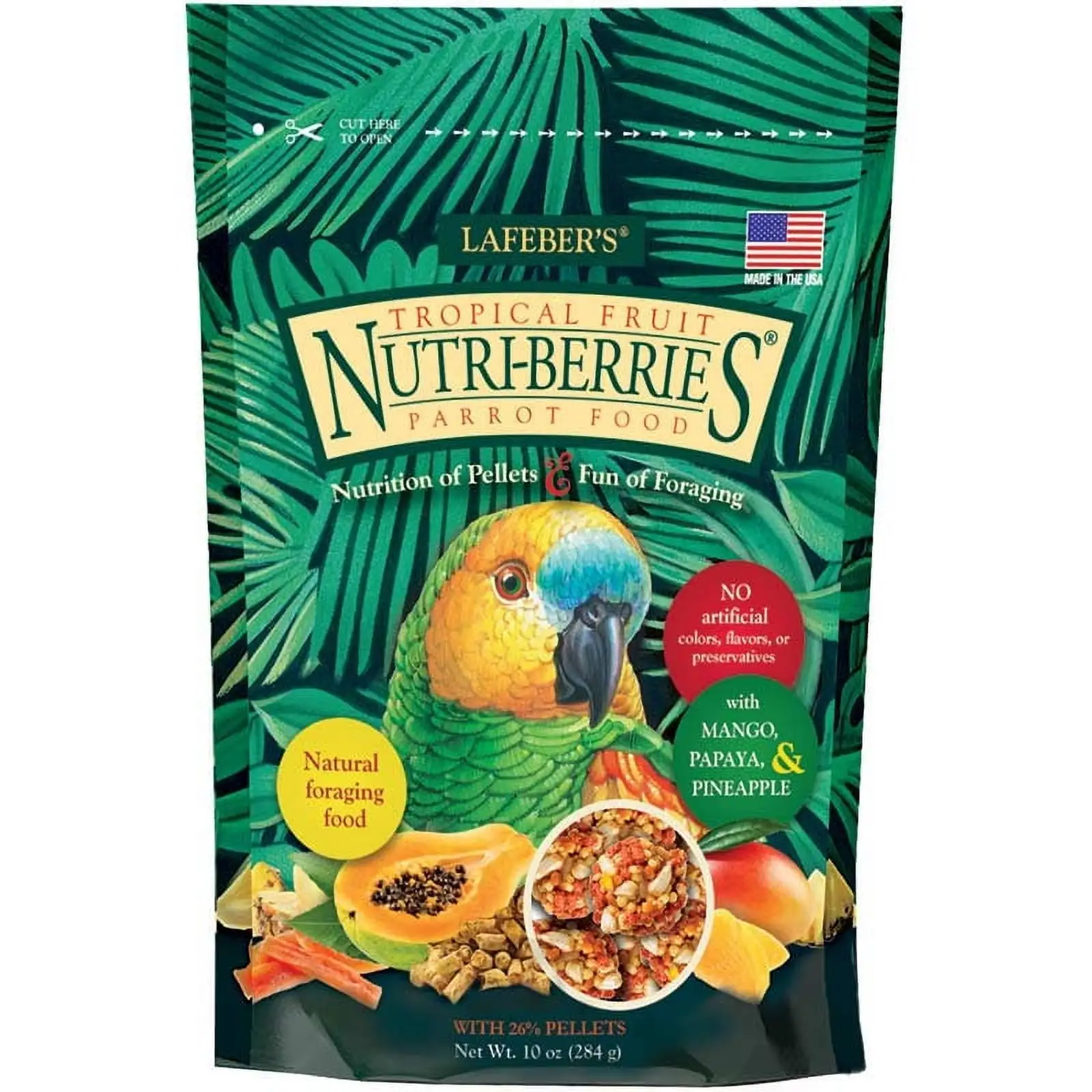 Lafeber Tropical Fruit Nutri-Berries Parrot Food Bags for Better Longevity (10 oz. 2-Pack)