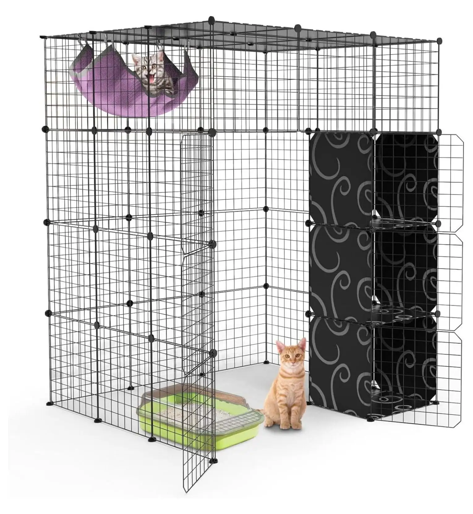 Large 4-Tier Cat Cage. Indoor Cat Enclosures Pliable DIY Cat Playpen. 3x3x4 Detachable Metal Wire Kennels Cat Crate House Box with Hammock & Storage for 1-4 Cats.41.7L x 41.7W x 55.9H.Black