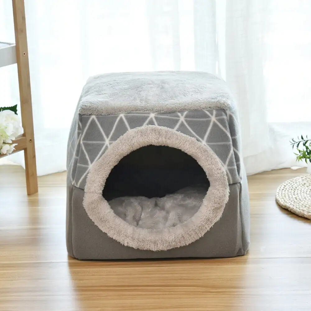 Large Cat House Cat Bed Tent Warm Fleece Small Puppy Dogs Indoor Igloo/Cave Nest