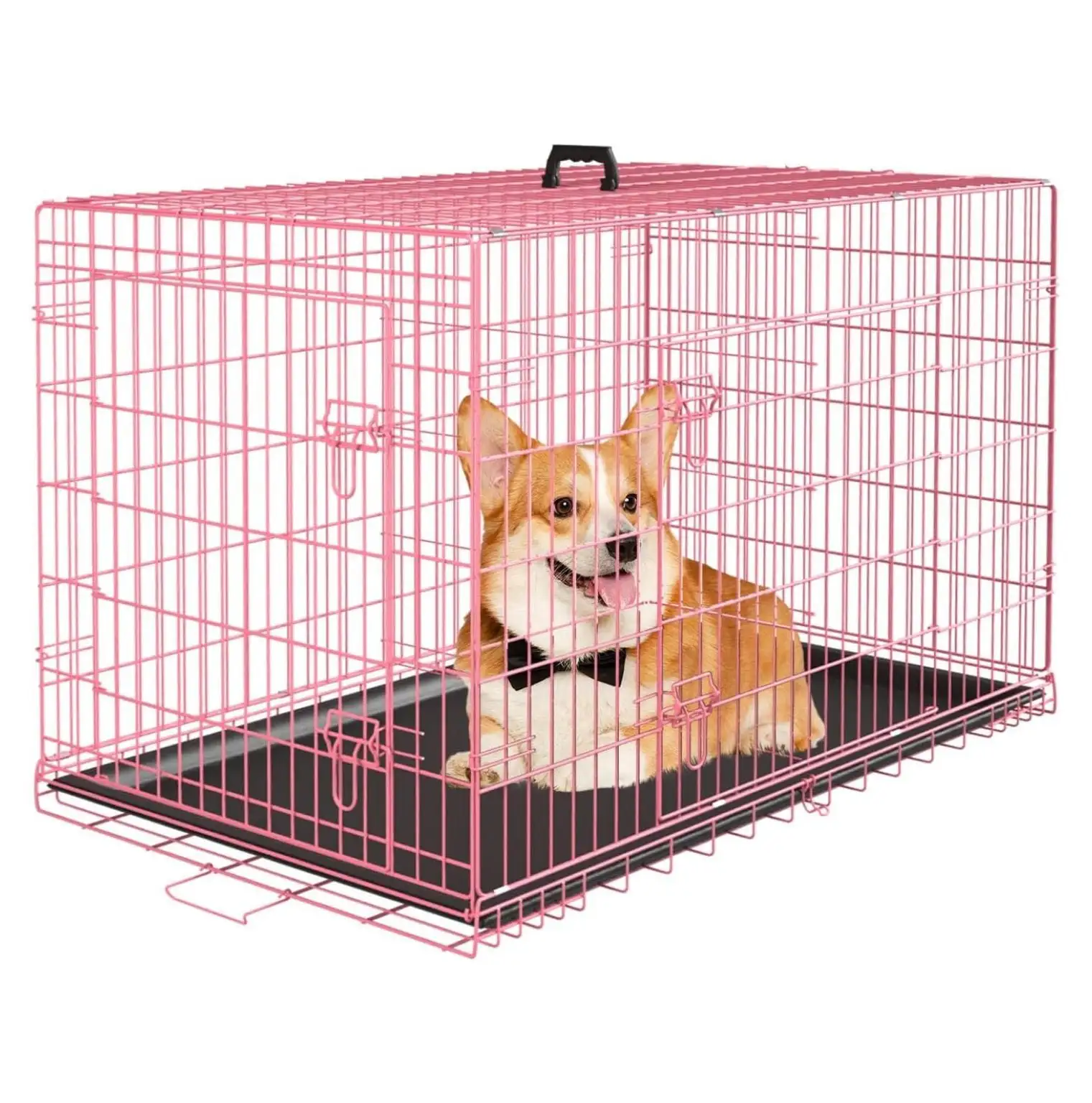 Large Dog Crate Kennel for Medium Large Dogs 36 inches Metal Dog Cage Double-Door Folding Travel Indoor Outdoor Puppy Playpen with Divider and Handle Plastic Tray.