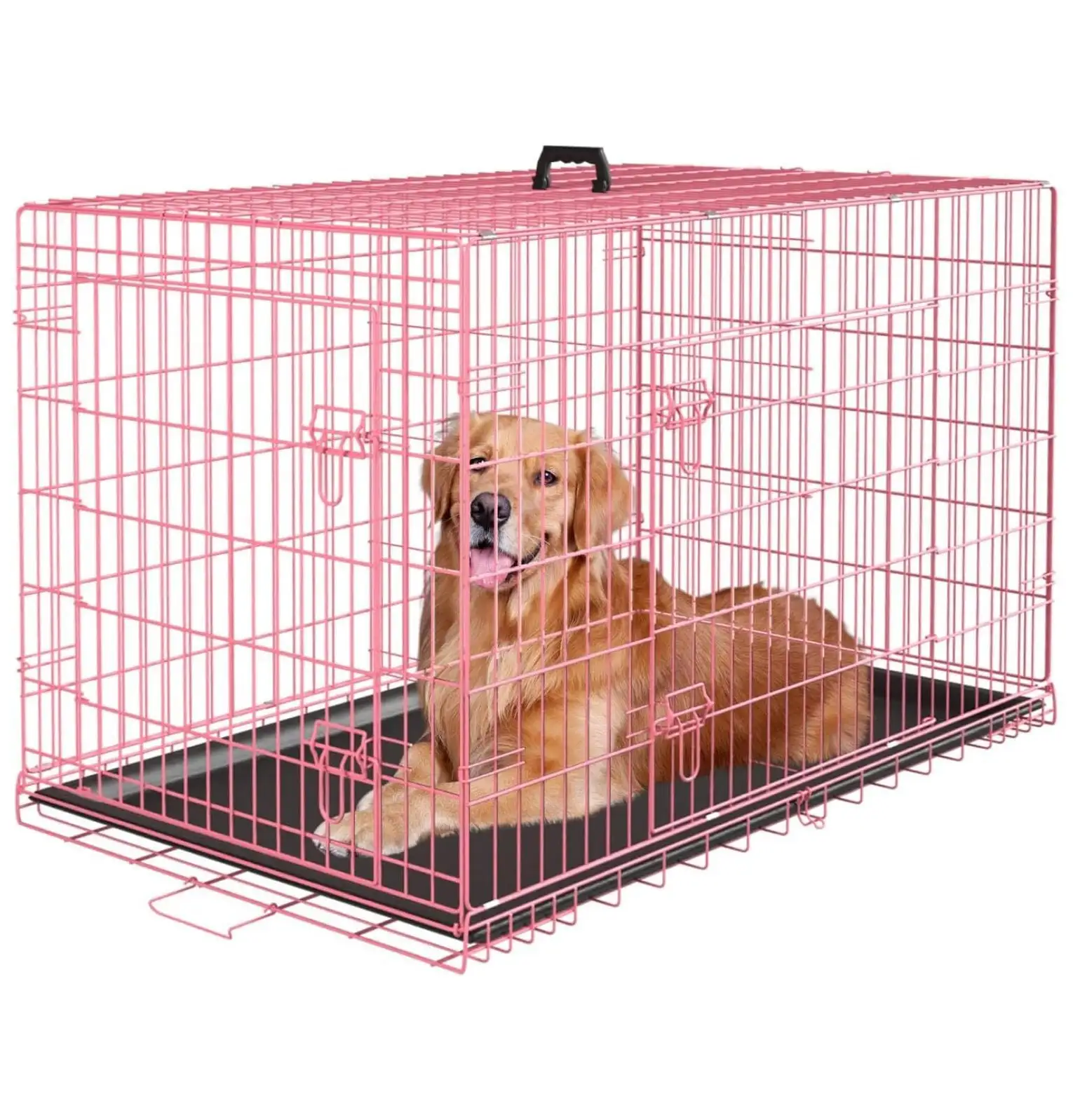 Large Dog Crate Kennel for Medium Large Dogs Metal Dog Cage Double-Door Folding Travel Indoor Outdoor Puppy Playpen with Divider and Handle Plastic Tray ( Inch. )