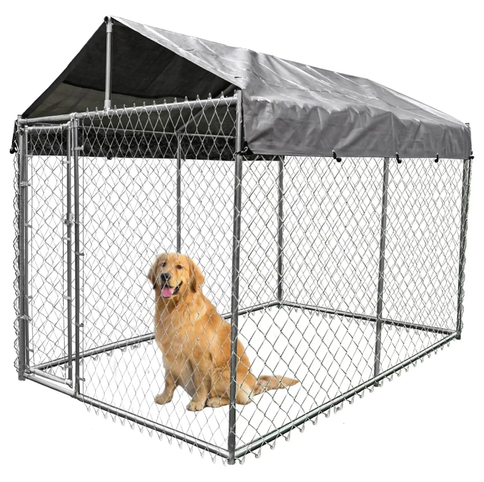 Large Dog Kennel Outdoor.Heavy Duty Dog Cage with Cover and Secure Lock.Dog Coop Run.Chain Dog Crate with Waterproof UV-Resistant Roof for Backyard Farm(6'L x 10'W x 7.65'H)