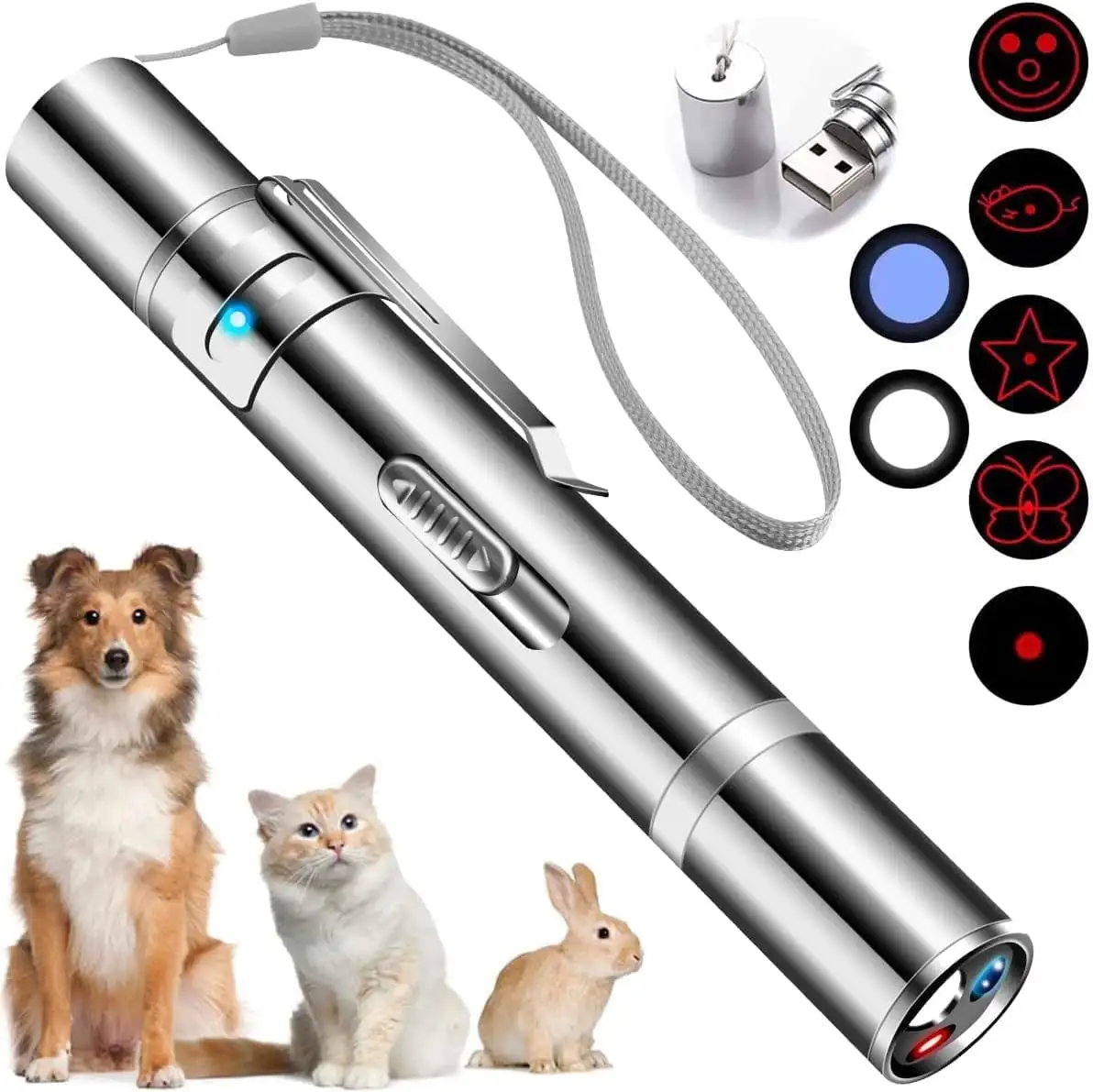 Laser Pointer. Cat Toys for Indoor Cats. Kitten Dog Laser Pen Toy. Red Dot LED Light Pointer Interactive Toys for Indoor Cats Dogs. USB Charging. 5 Switchable Patterns