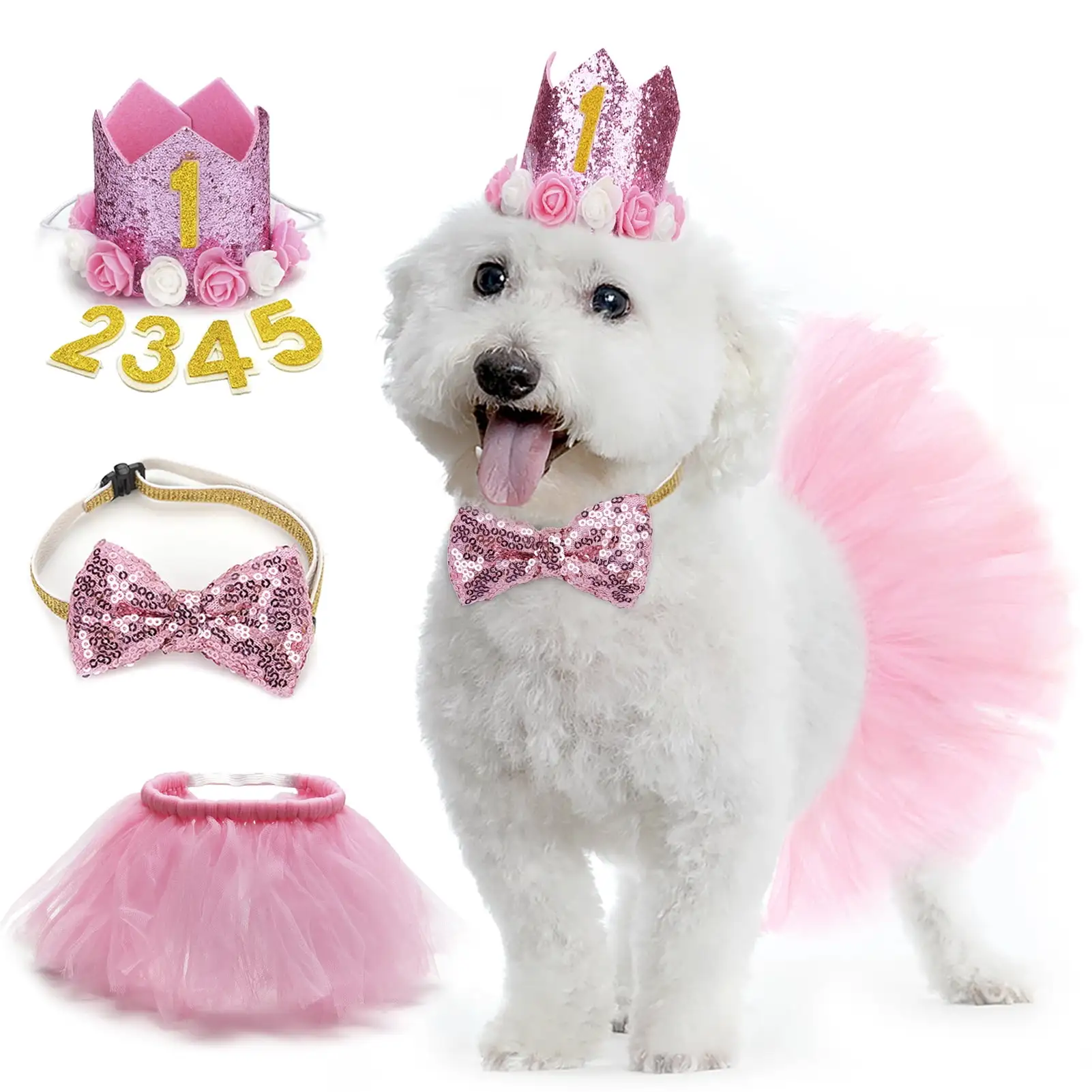 Legendog 3PCS Pet Dog Cat Birthday Party Costume Set Pet Birthday Hats for Dogs Party Hats Pet Dresses