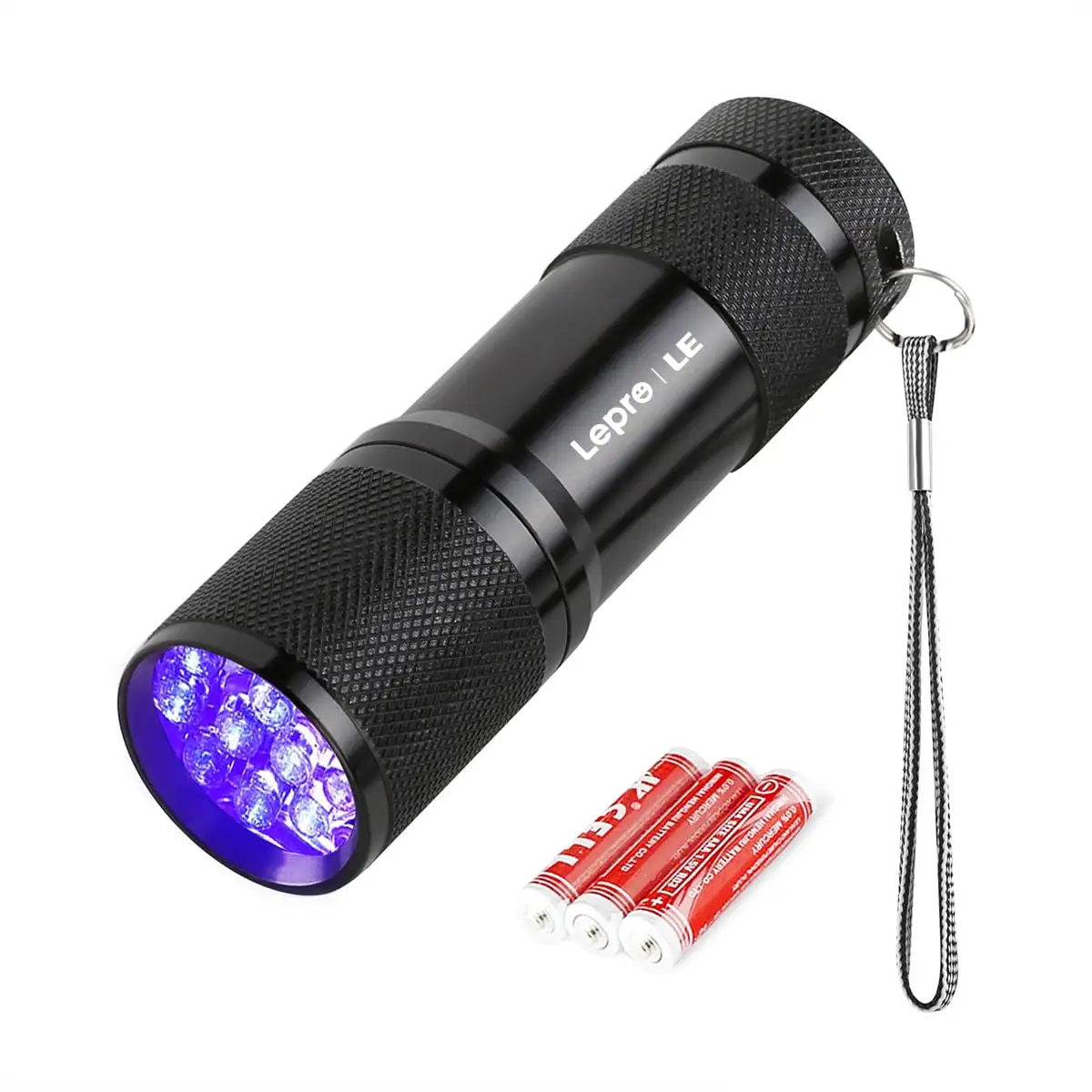 Lepro Small UV Flashlights with AAA Batteries . Portable Black Light Pet Urine Detectors with 9 LEDs 395nm Wavelength Specialize in Detect Pet Dog Cat Urine Stain and more