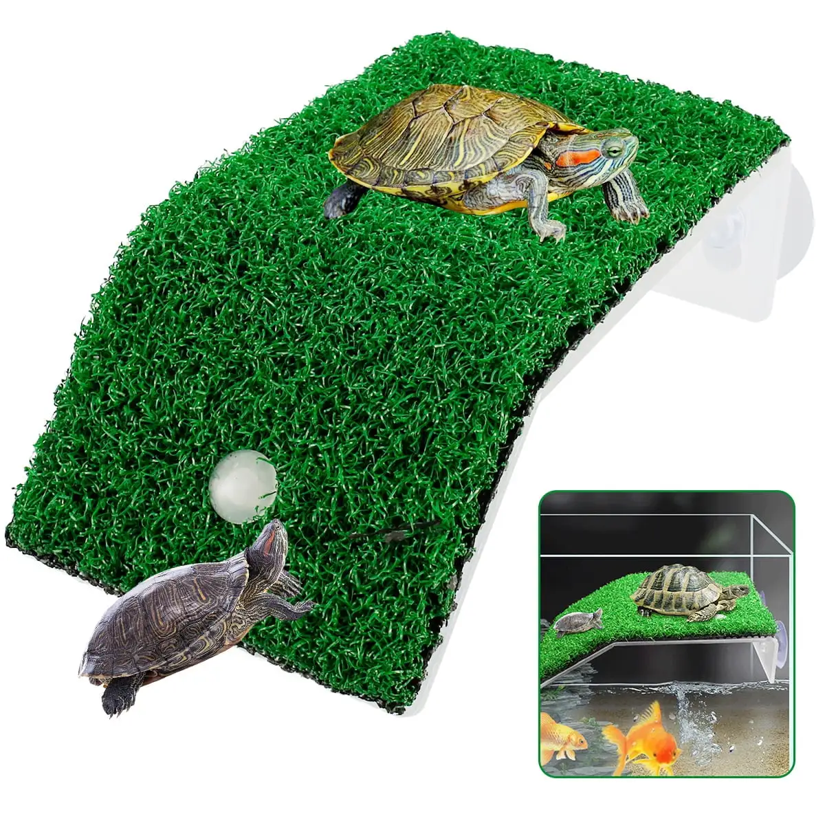 BESTSKY Turtle Basking Platform with Simulation Turf Turtle Resting Terrace with Simulation Cup Turtle Floating Dock Enhance Fitness Tortoise Ramp Ladder for Aquarium Fish Tank