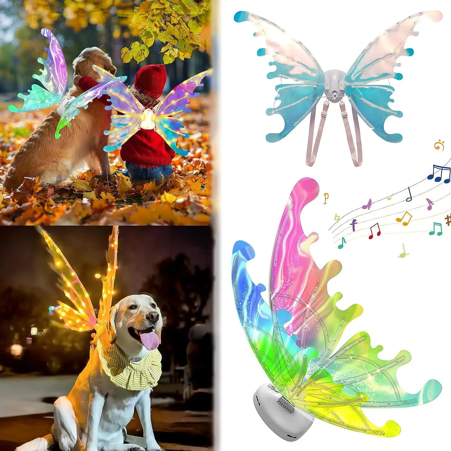 Light Up Fairy Wings for Girls Pet.Led Butterfly Wings.Dog Halloween Costumes Fairy Wings for Dogs.Electric Fairy Wings Costume Fairy Costume with Led Lights & Music Halloween Costume