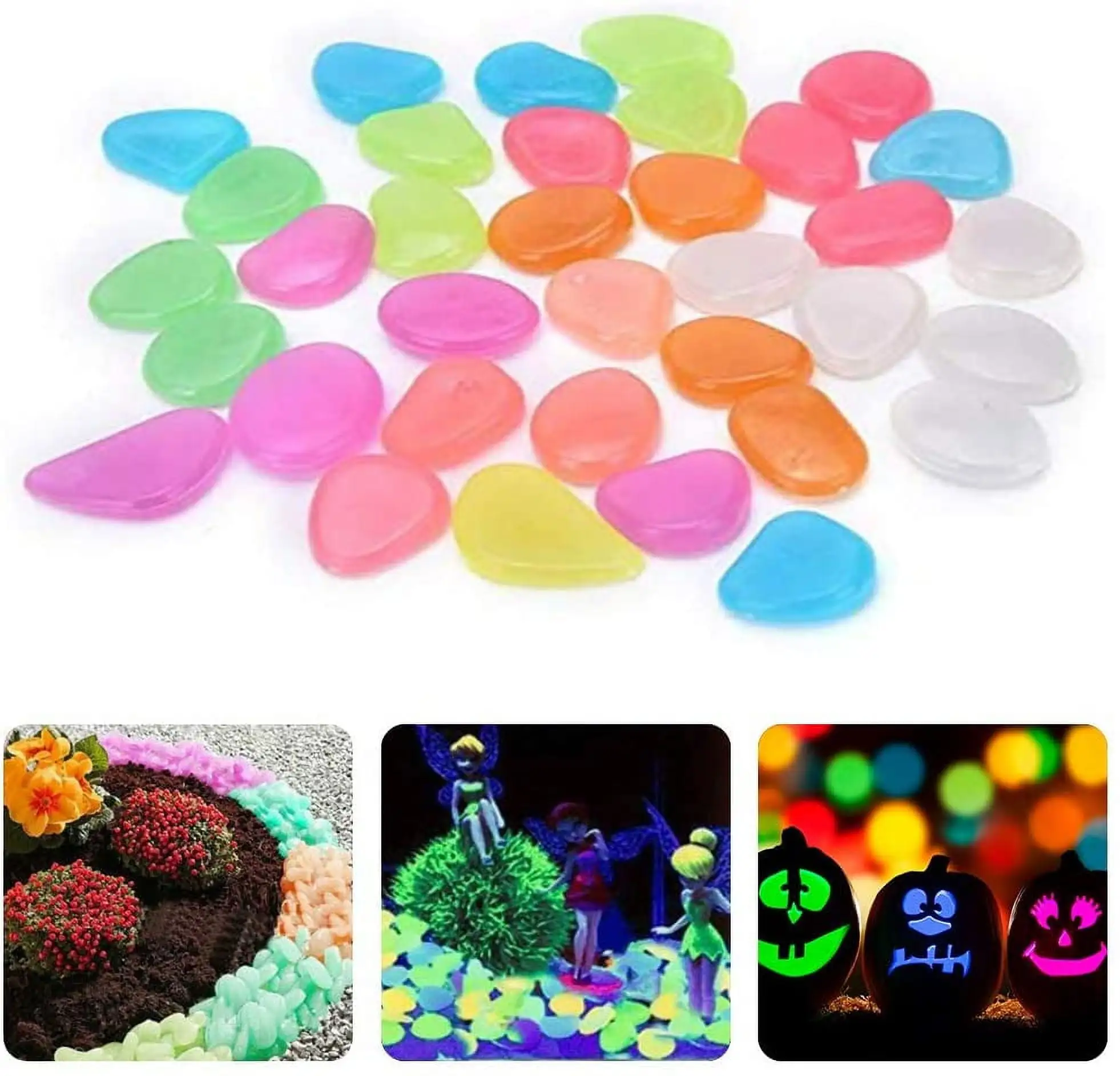 Limei Limei 100pcs Glow in The Dark Rocks - Fish Tank Rocks - Aquarium Decoration Rocks - 0.9 Irregular Pebbles for Fish Tank. Pond. Bonsai. Garden. Patio. Lawn. Pathway. Swimming Pool (Blue)