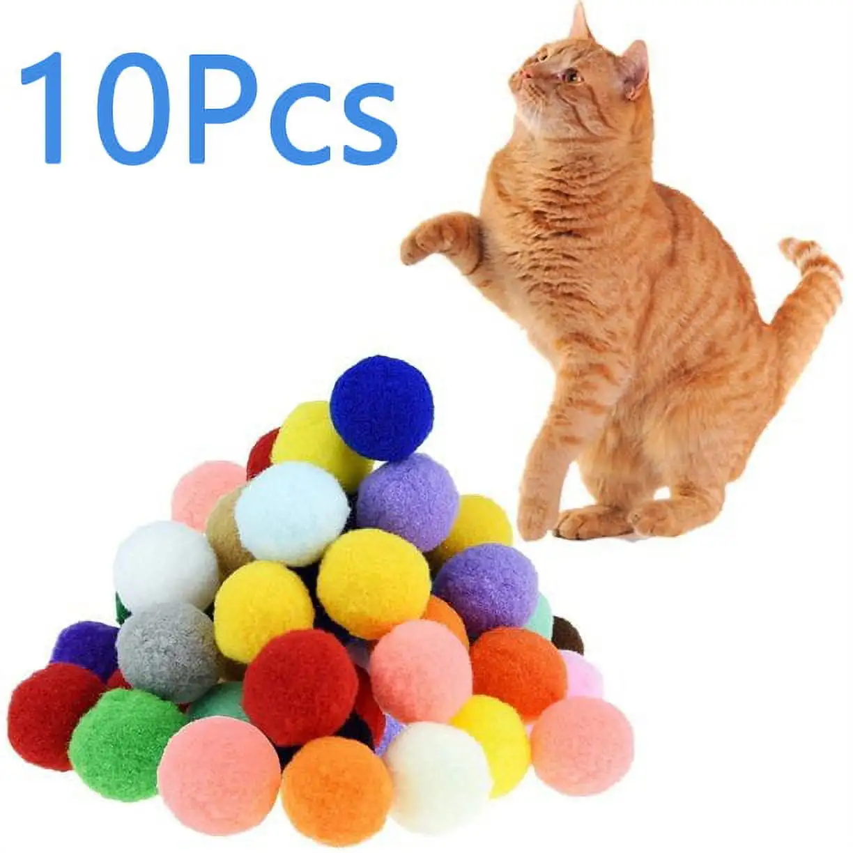 Limei Soft Pom Pom Balls for Cats. Lightweight. Interactive. Assorted Colors. Plush Toy Balls for Kitten Training and Play. Pompon Pet Products for Cats (10 Pack)